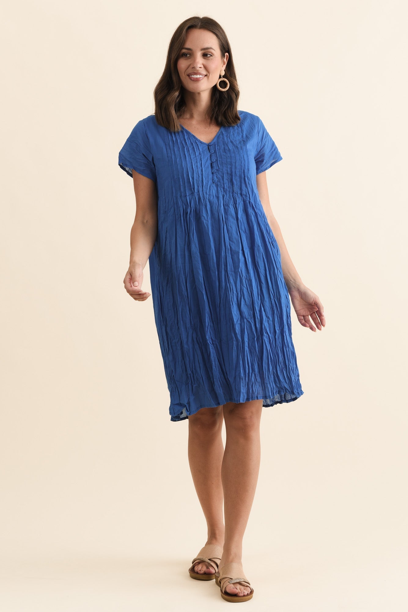 Sabina Blue Crinkle Cotton Dress