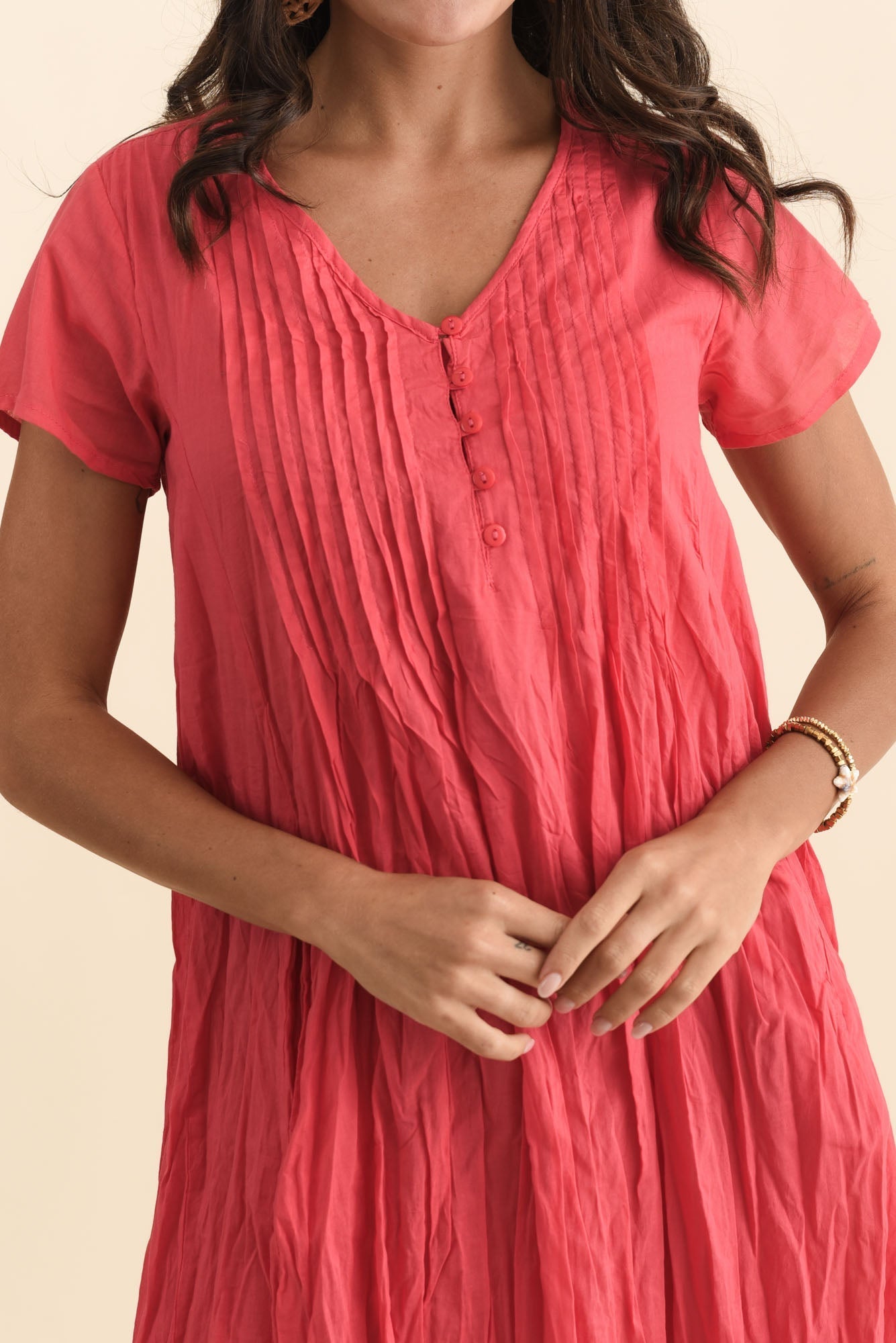 Sabina Cherry Crinkle Cotton Dress