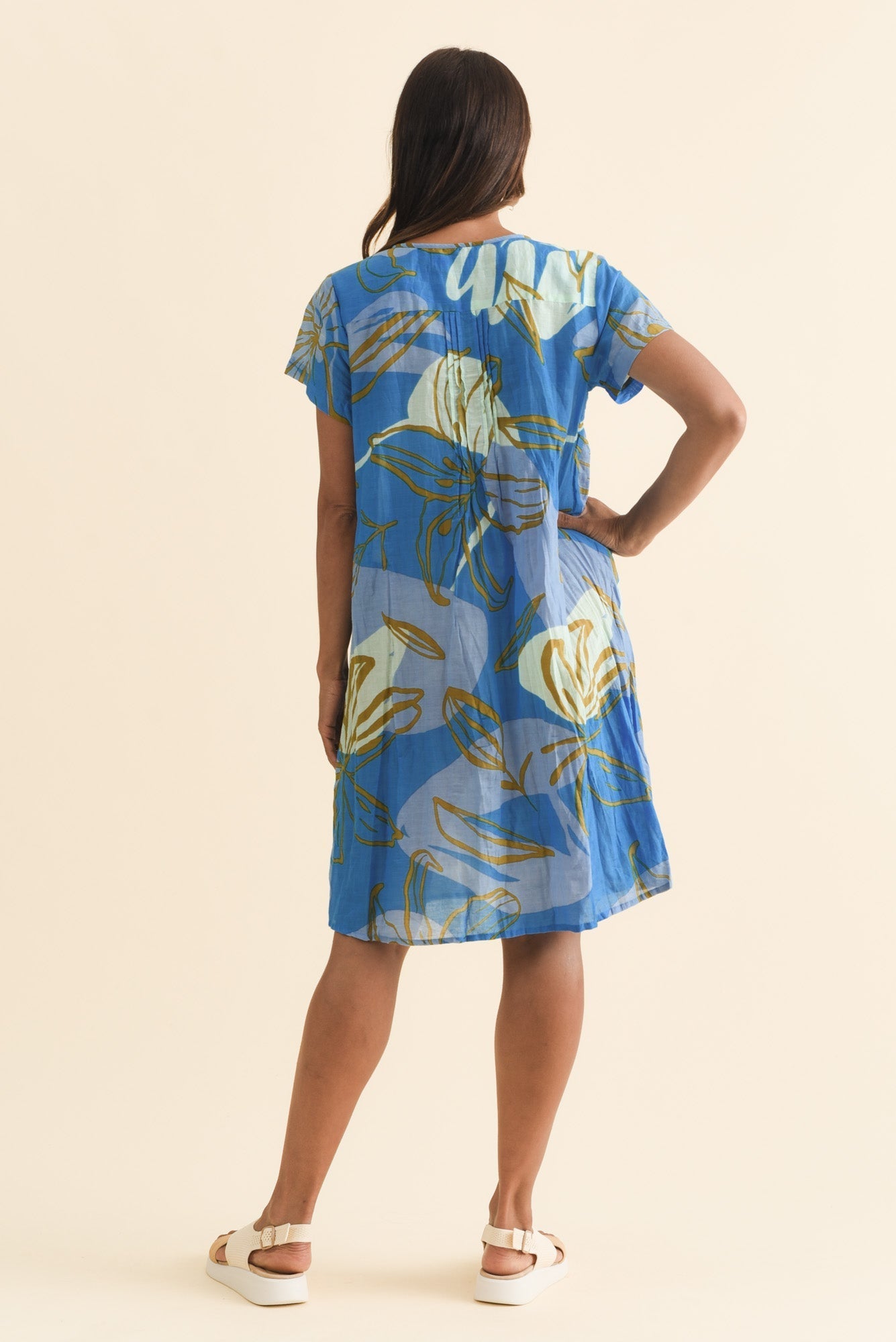 Sabina Cobalt Lily Crinkle Cotton Dress