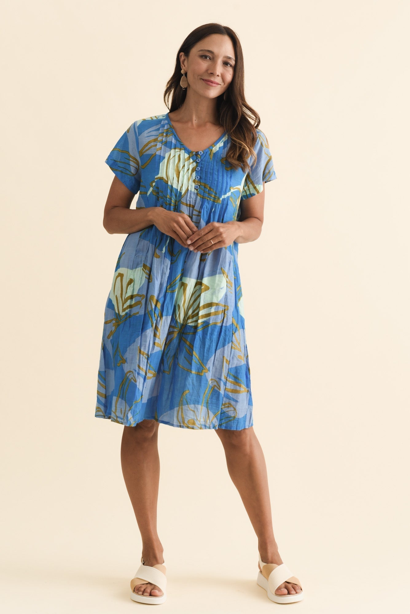 Sabina Cobalt Lily Crinkle Cotton Dress
