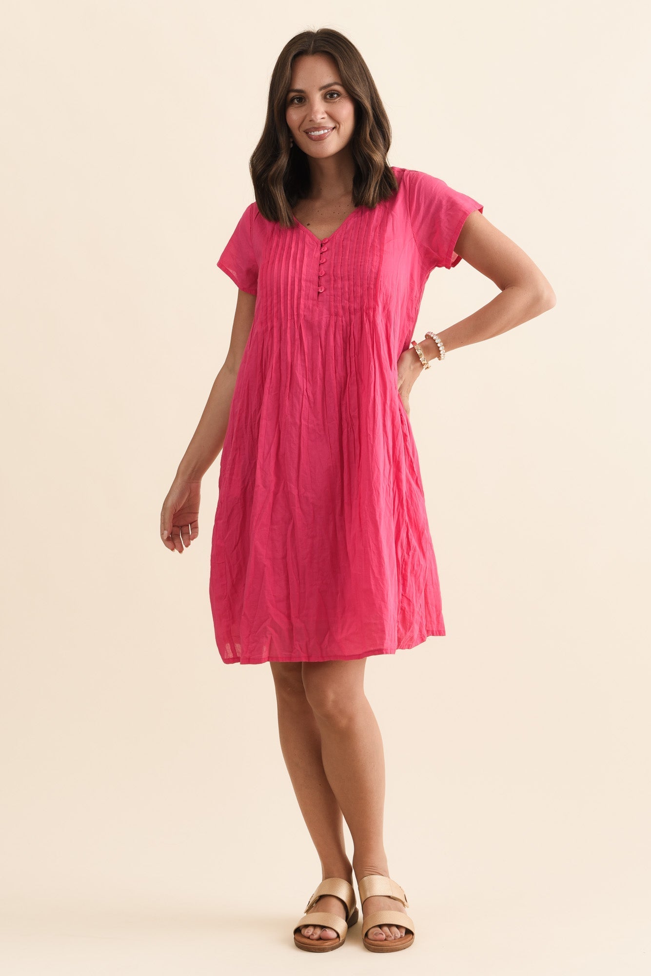Sabina Fuchsia Crinkle Cotton Dress