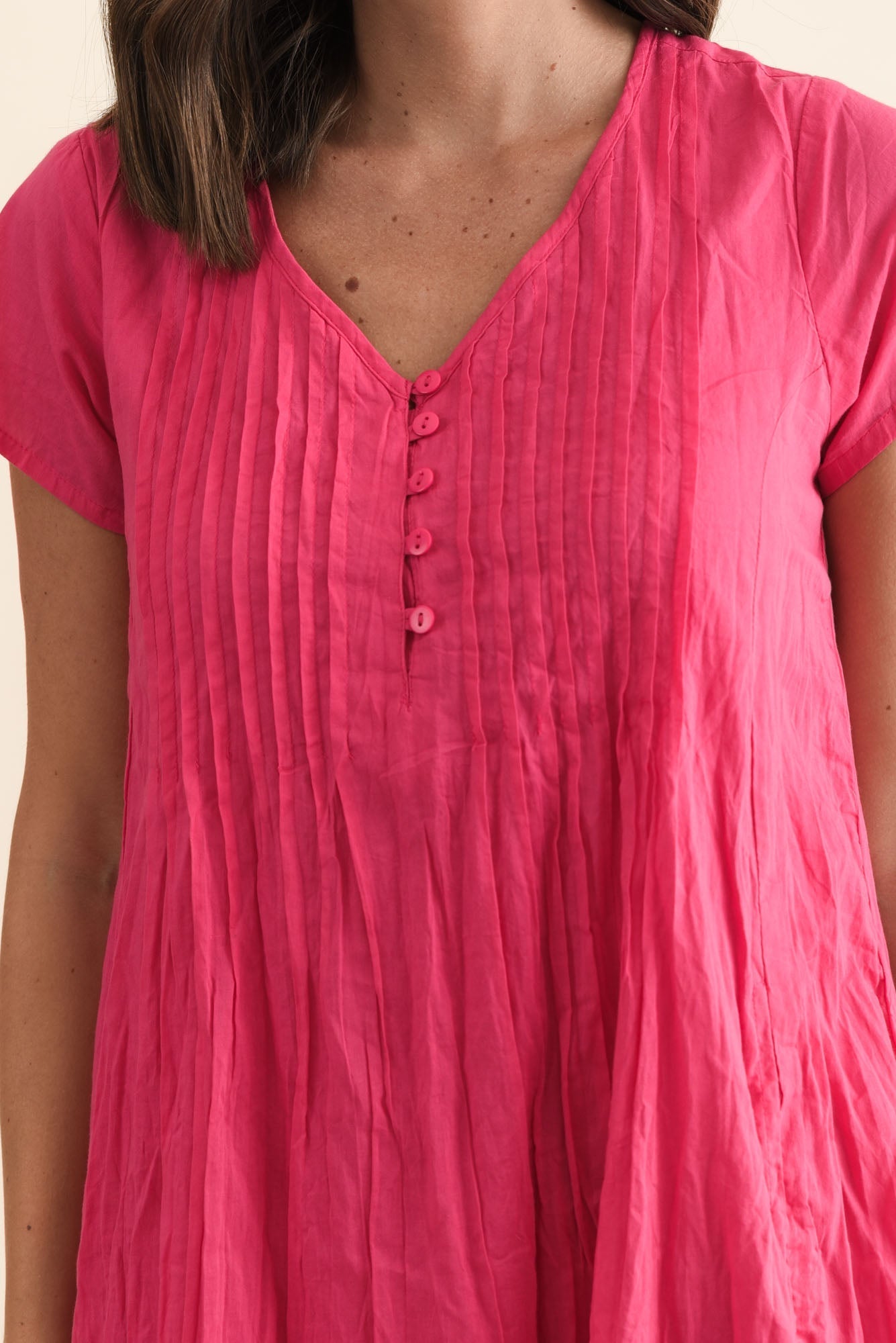 Sabina Fuchsia Crinkle Cotton Dress