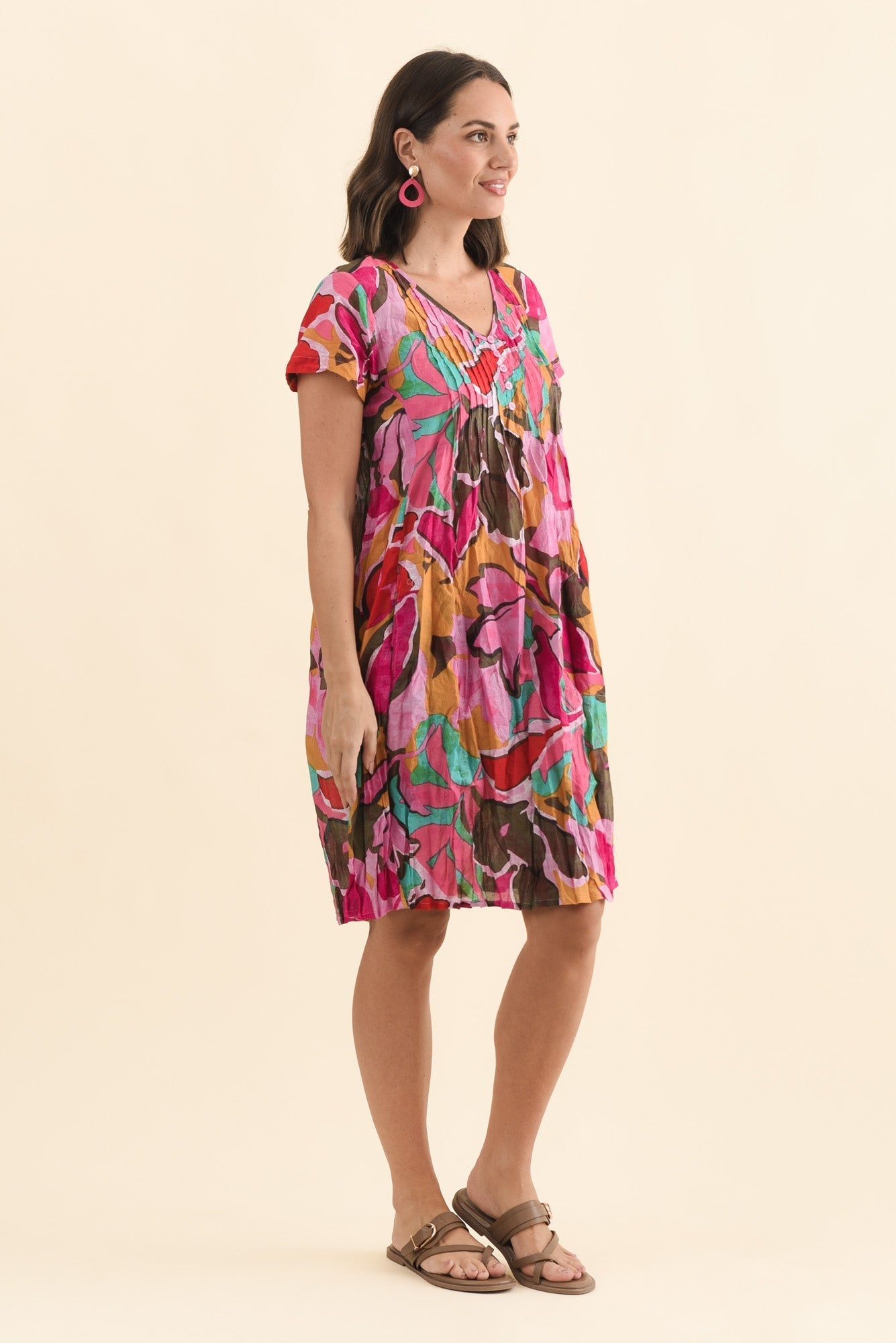 Sabina Fuchsia Garden Crinkle Cotton Dress