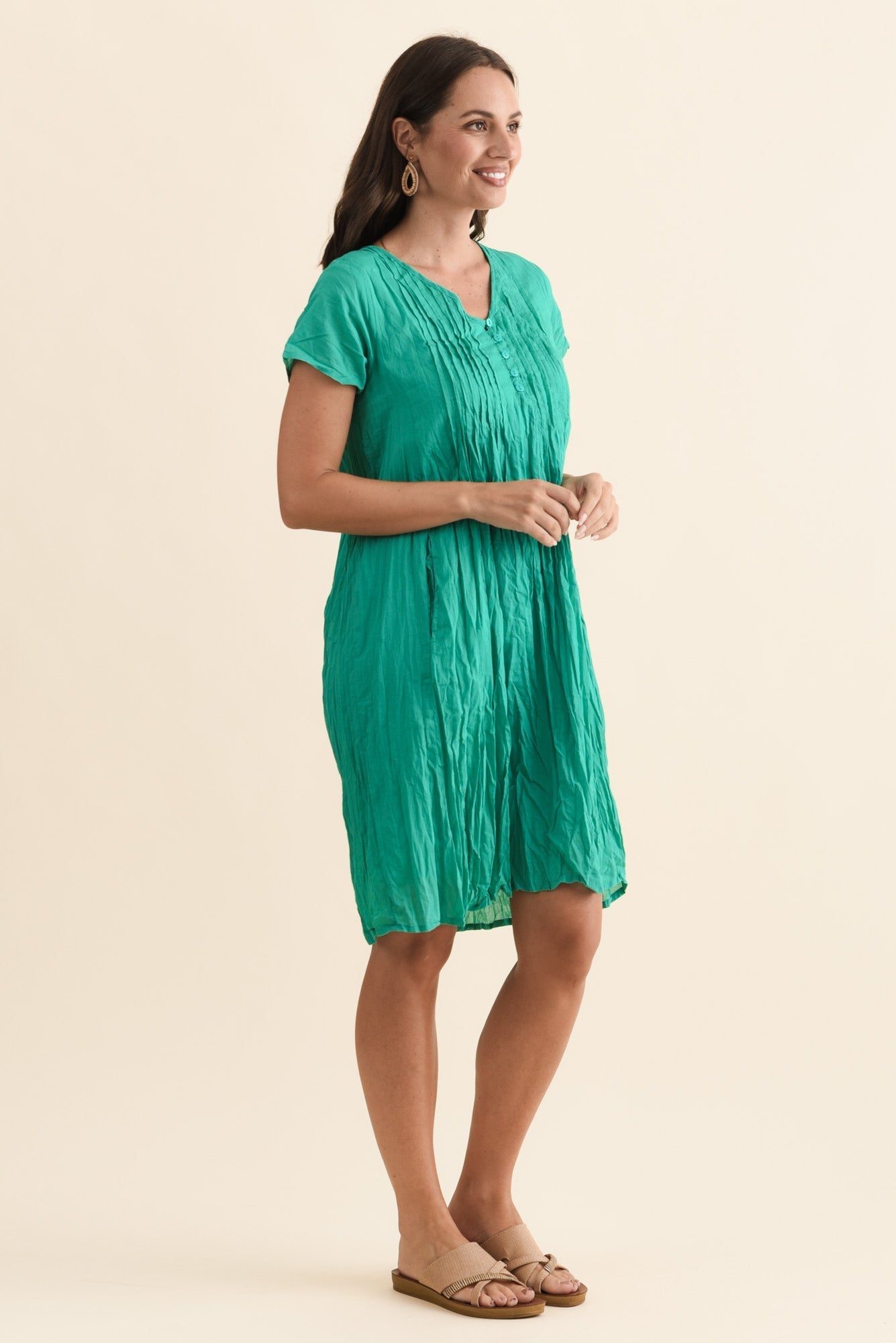 Sabina Green Crinkle Cotton Dress
