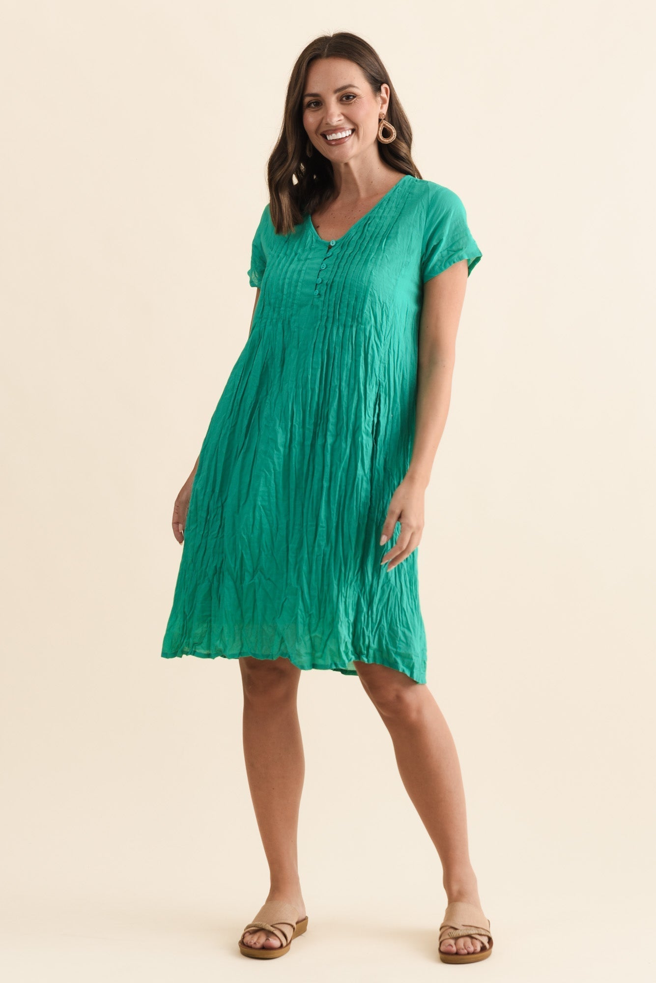 Sabina Green Crinkle Cotton Dress