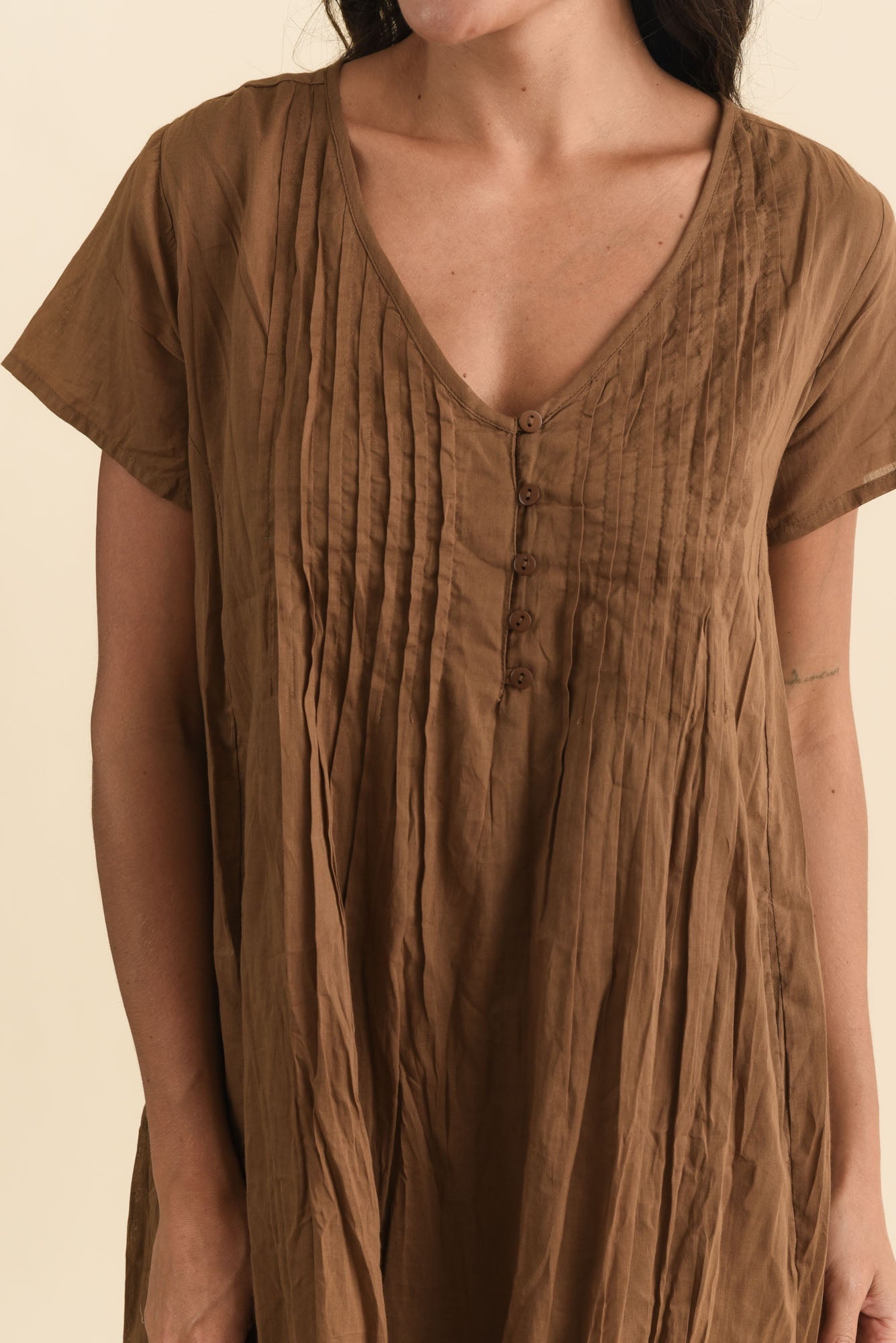 Sabina Mocha Crinkle Cotton Dress