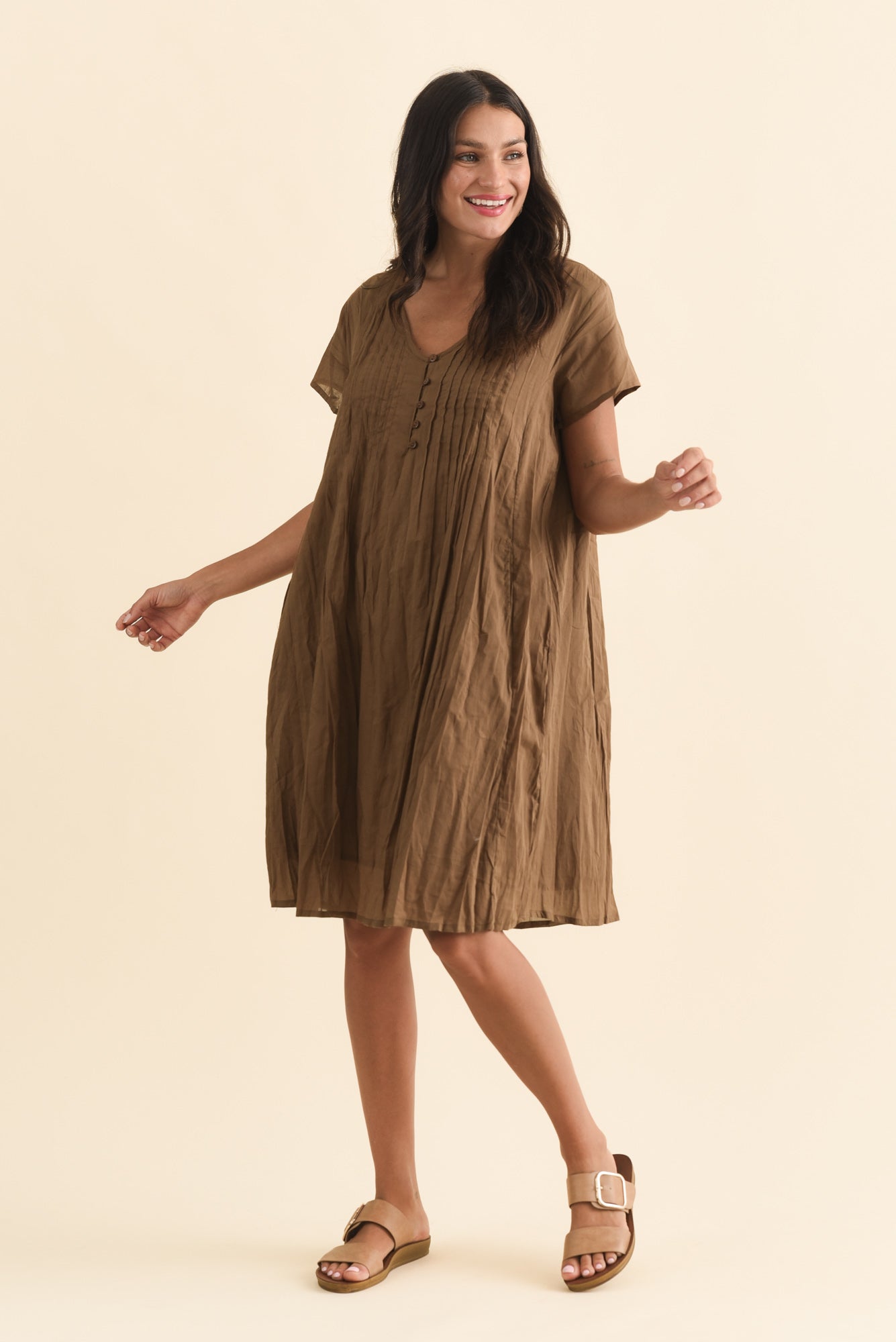 Sabina Mocha Crinkle Cotton Dress