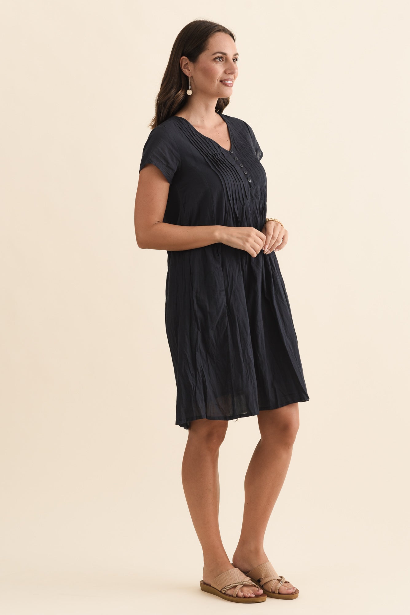 Sabina Navy Crinkle Cotton Dress