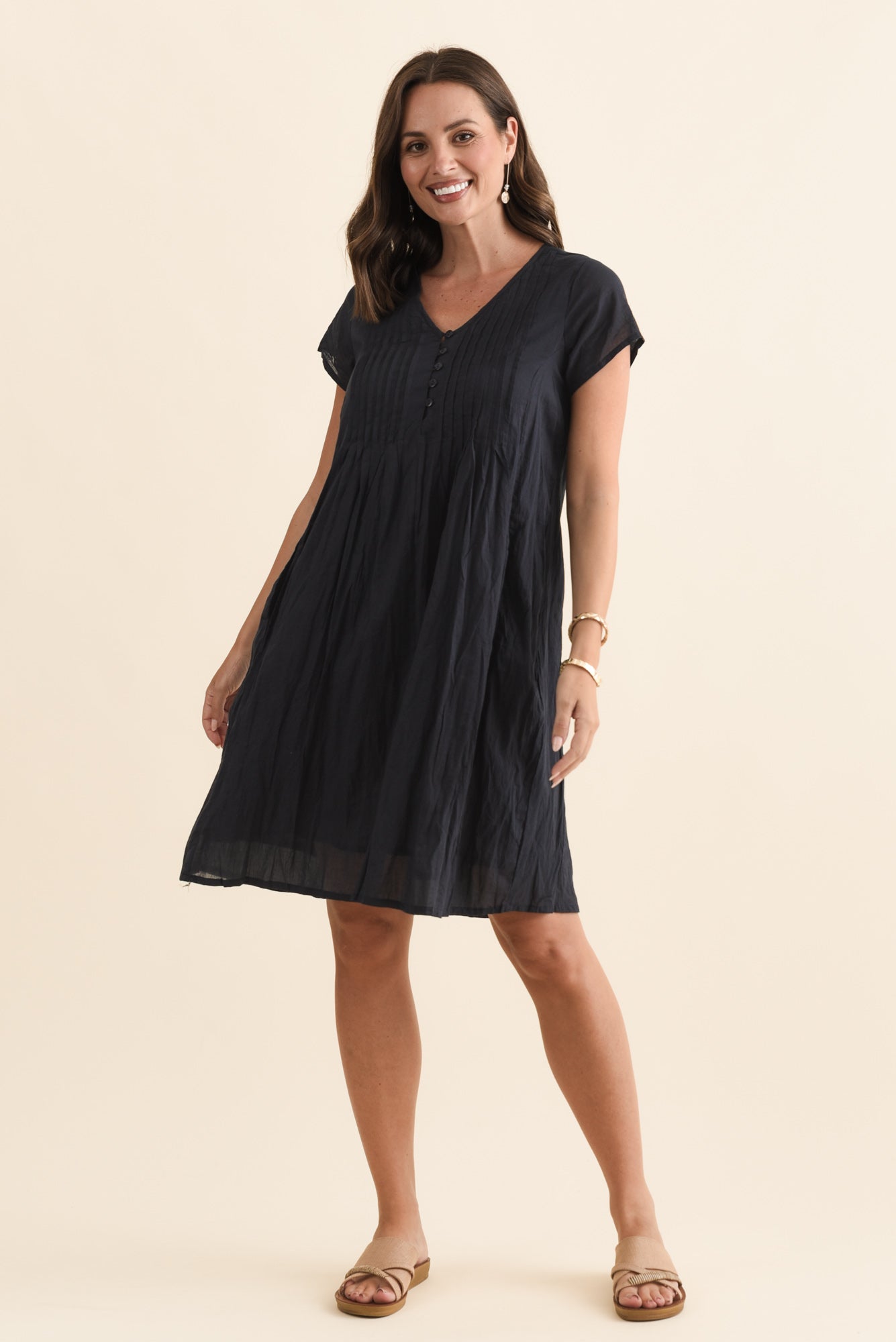 Sabina Navy Crinkle Cotton Dress