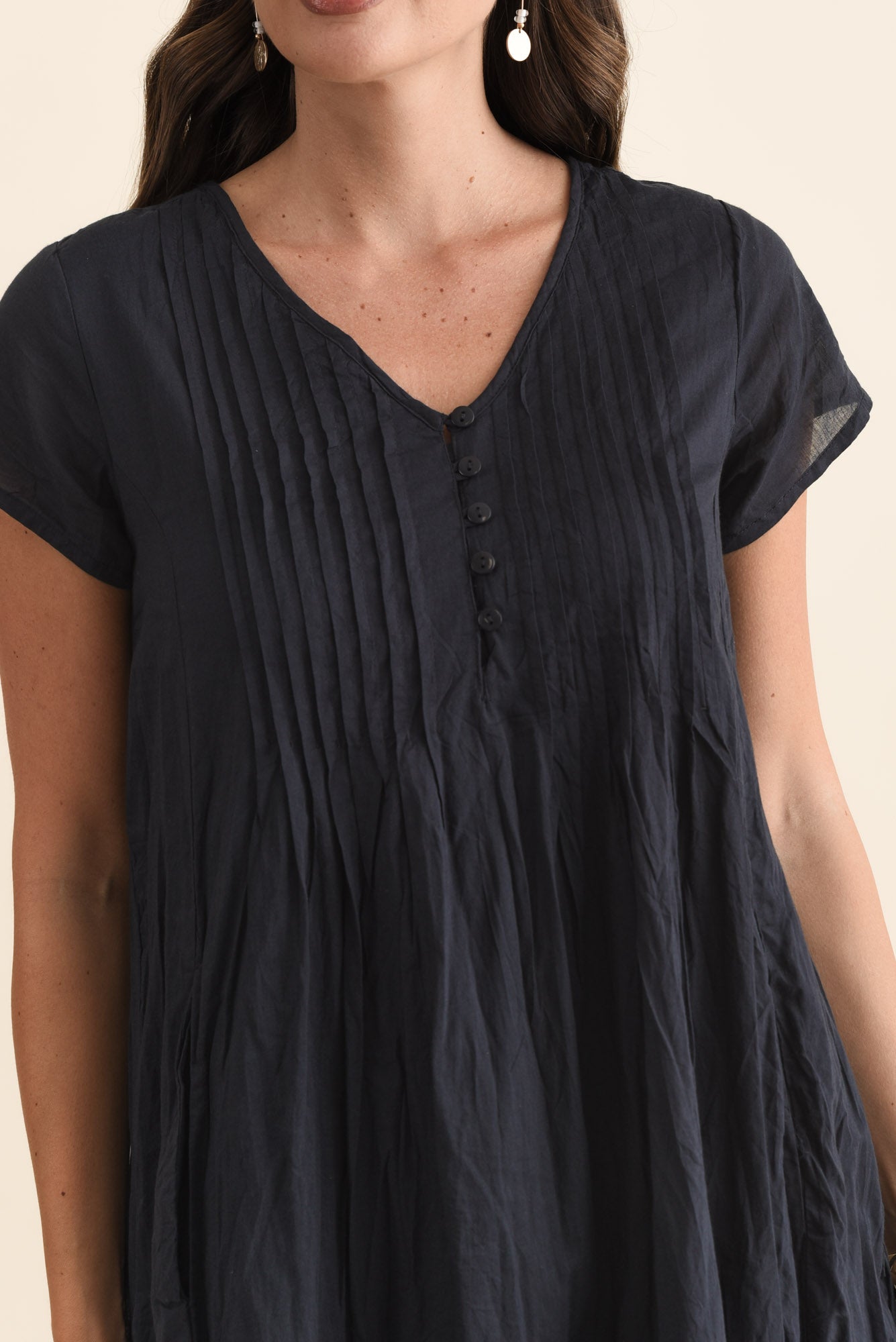 Sabina Navy Crinkle Cotton Dress