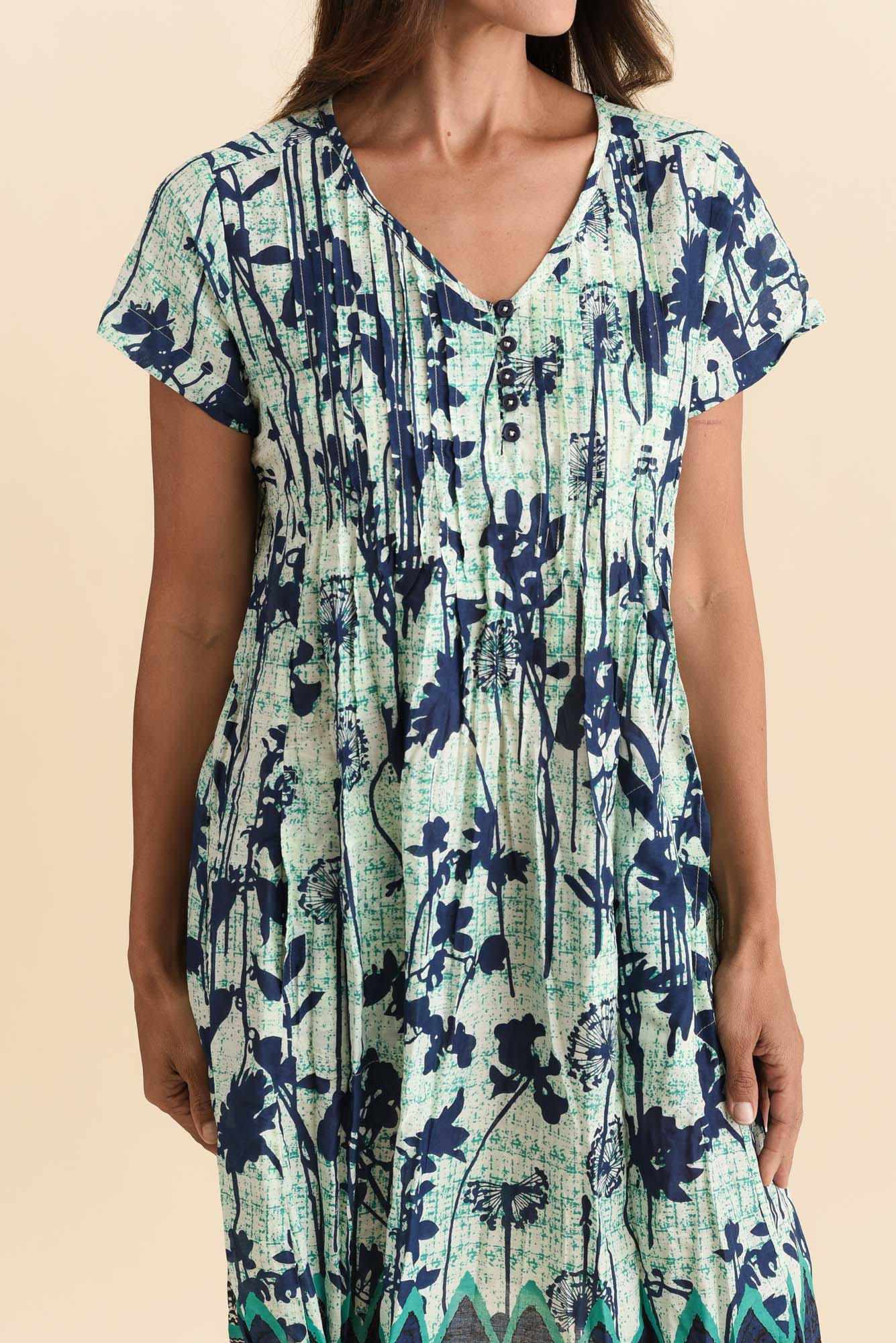 Sabina Navy Dandelion Crinkle Cotton Dress