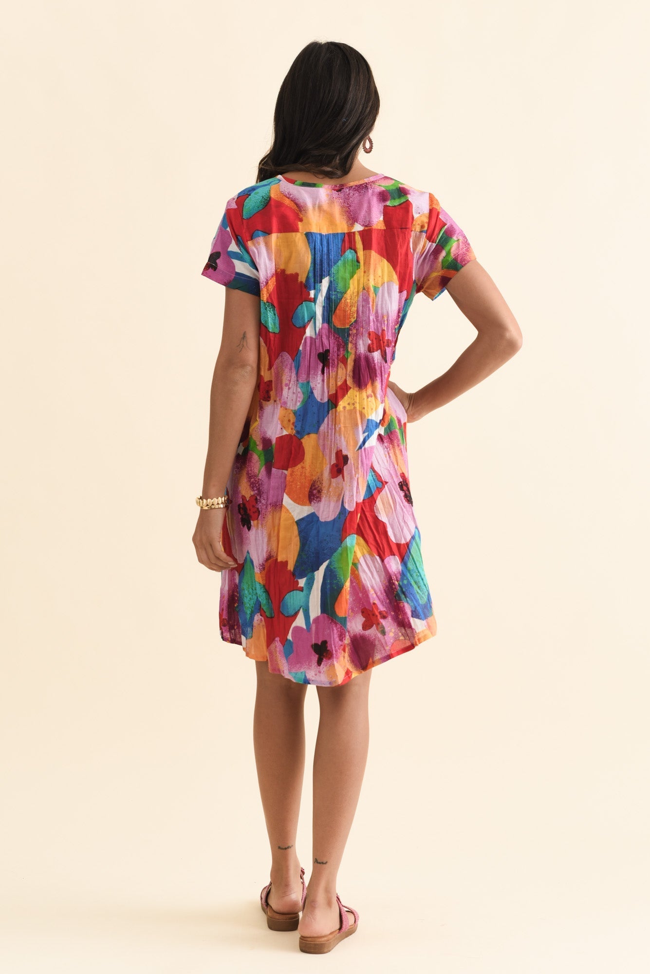 Sabina Pink Bloom Crinkle Cotton Dress