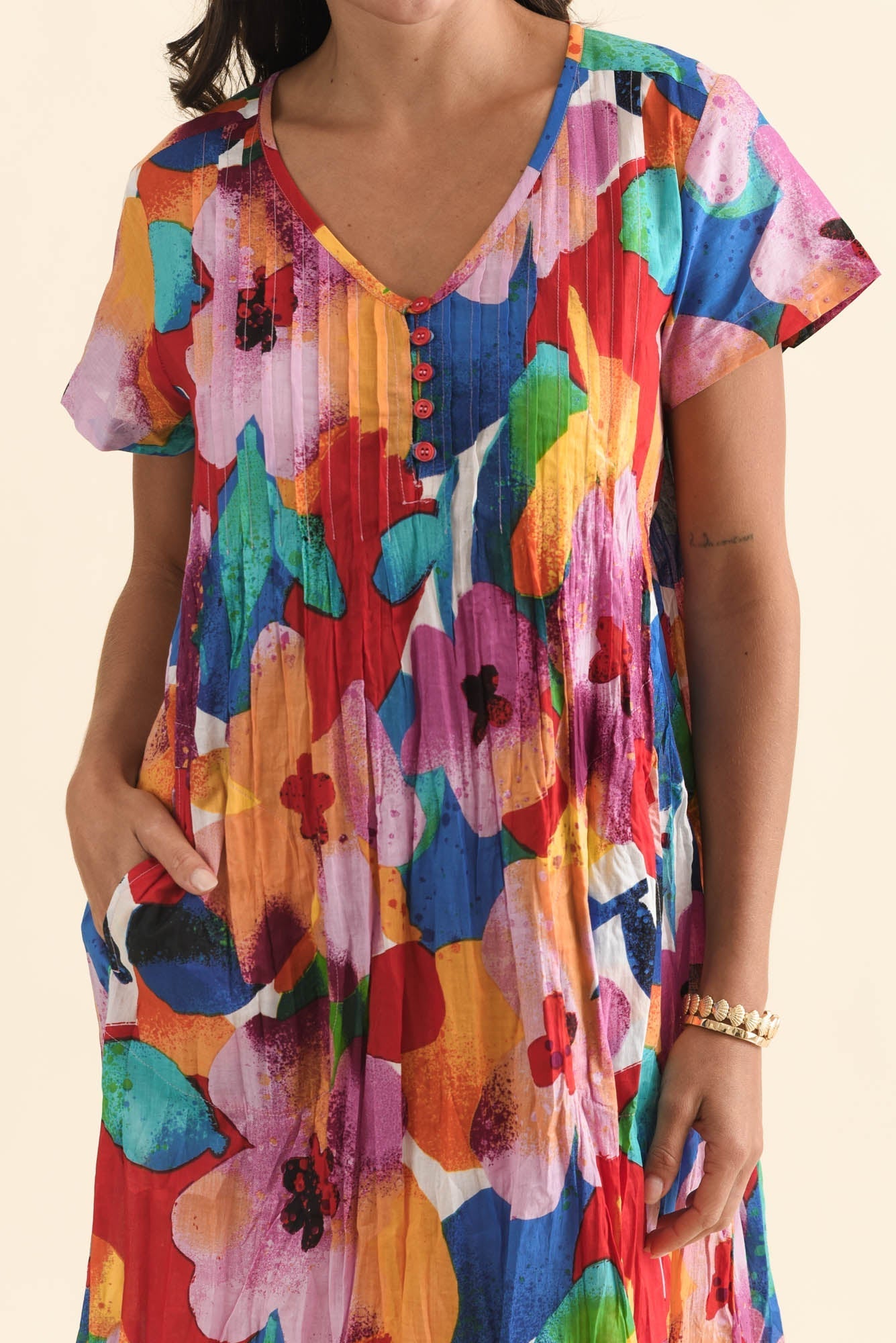 Sabina Pink Bloom Crinkle Cotton Dress