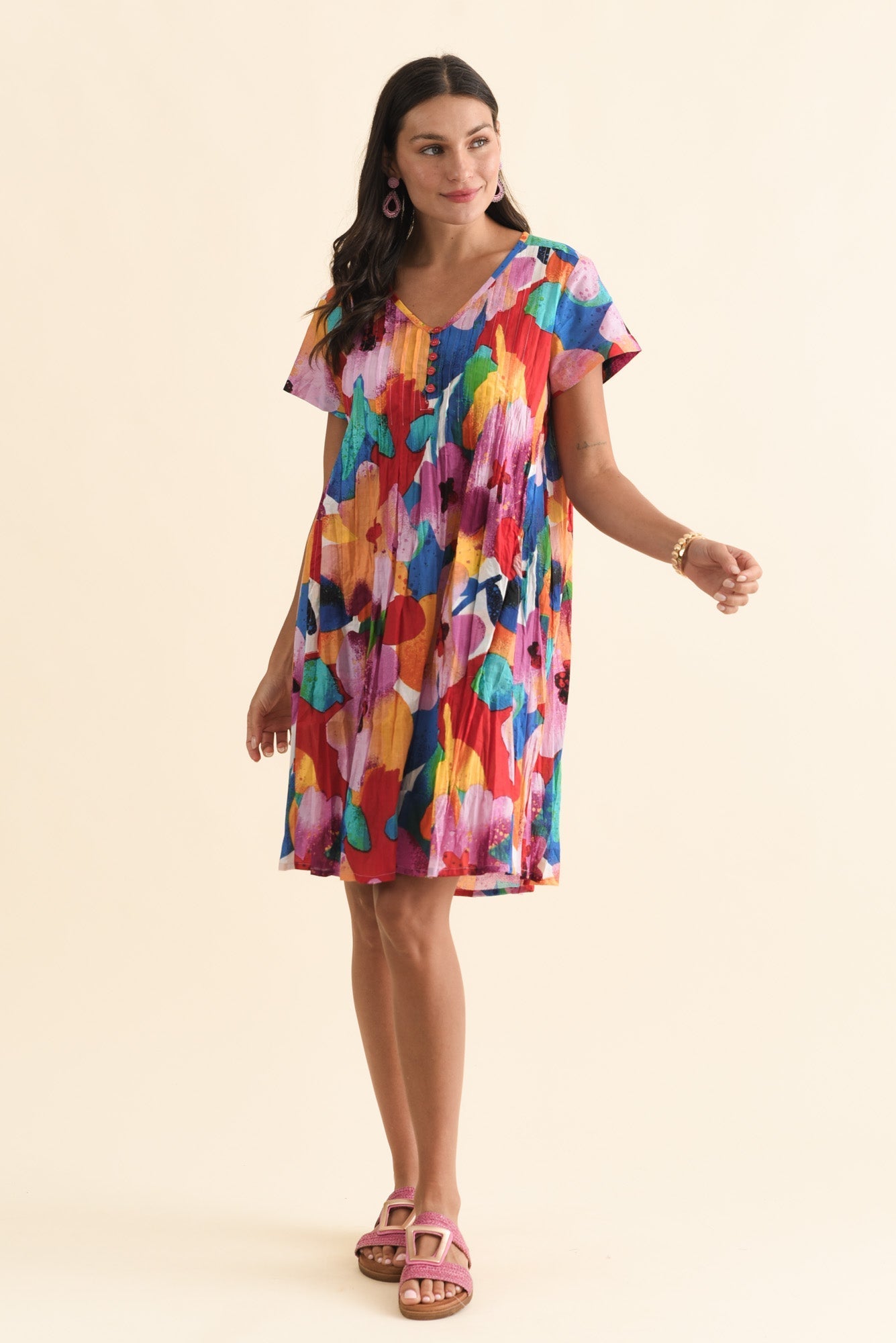 Sabina Pink Bloom Crinkle Cotton Dress