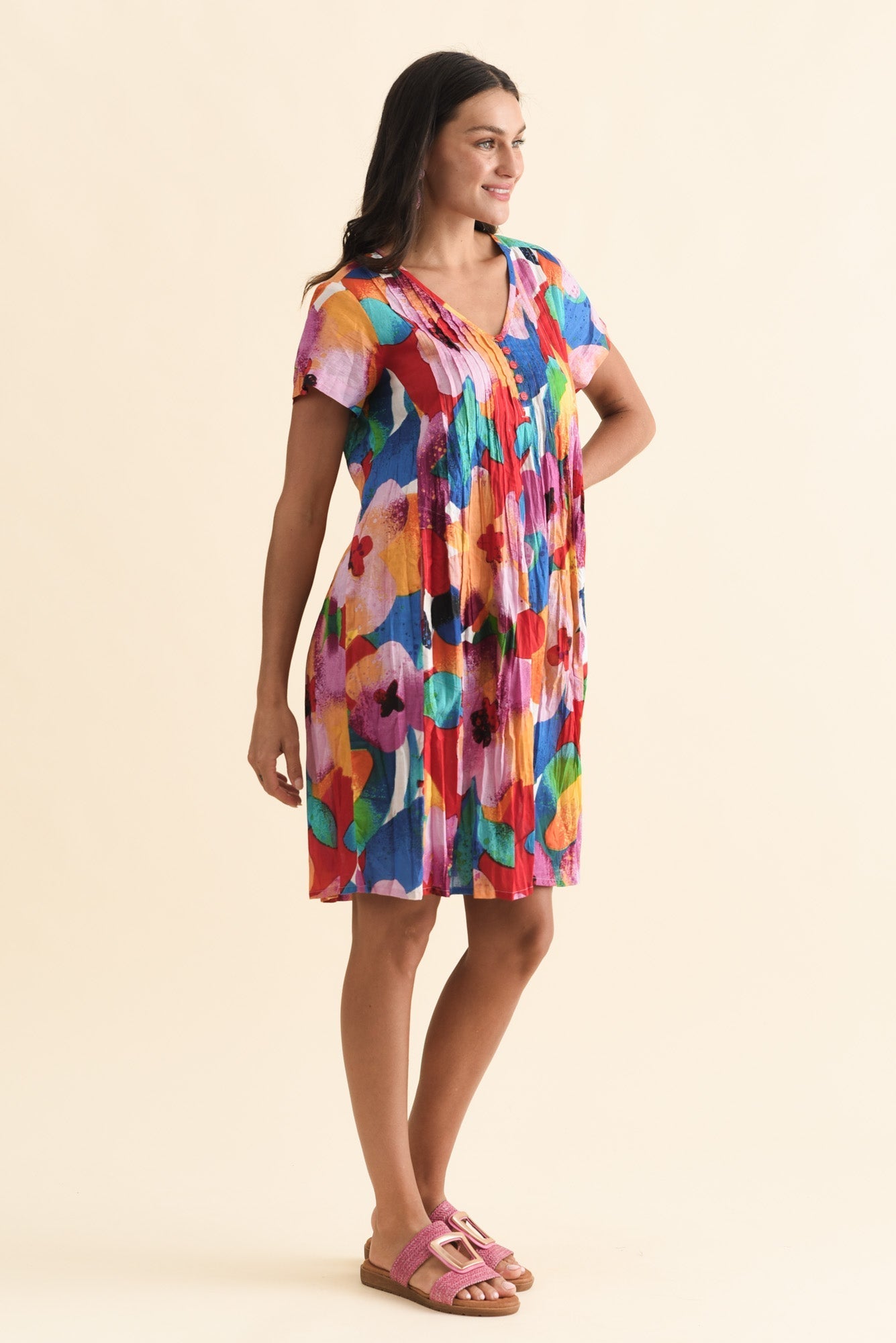 Sabina Pink Bloom Crinkle Cotton Dress
