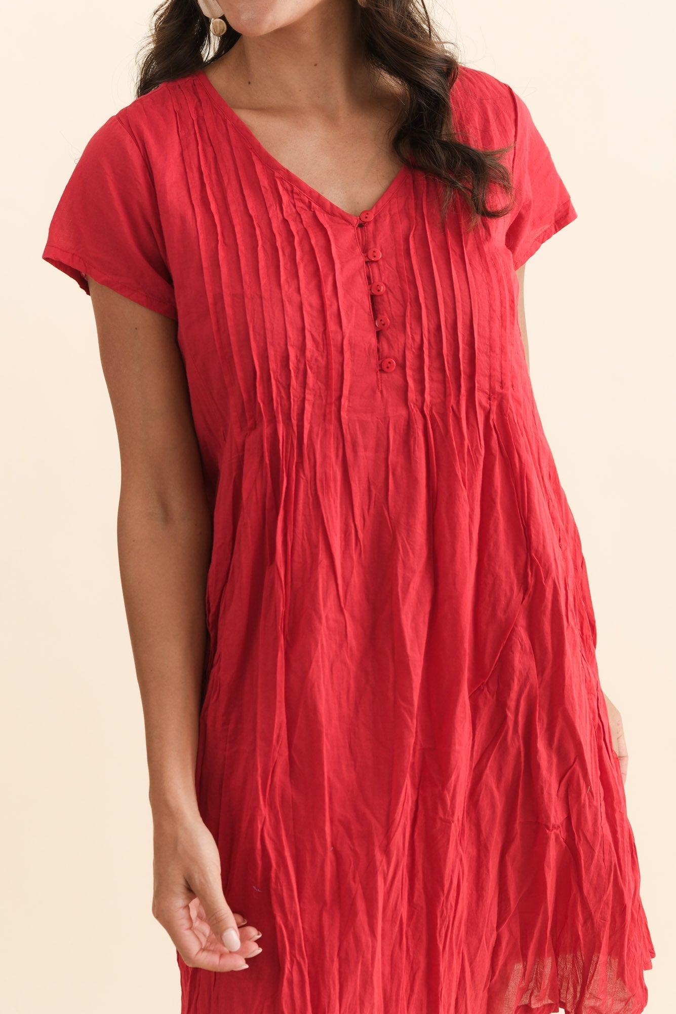 Sabina Red Crinkle Cotton Dress