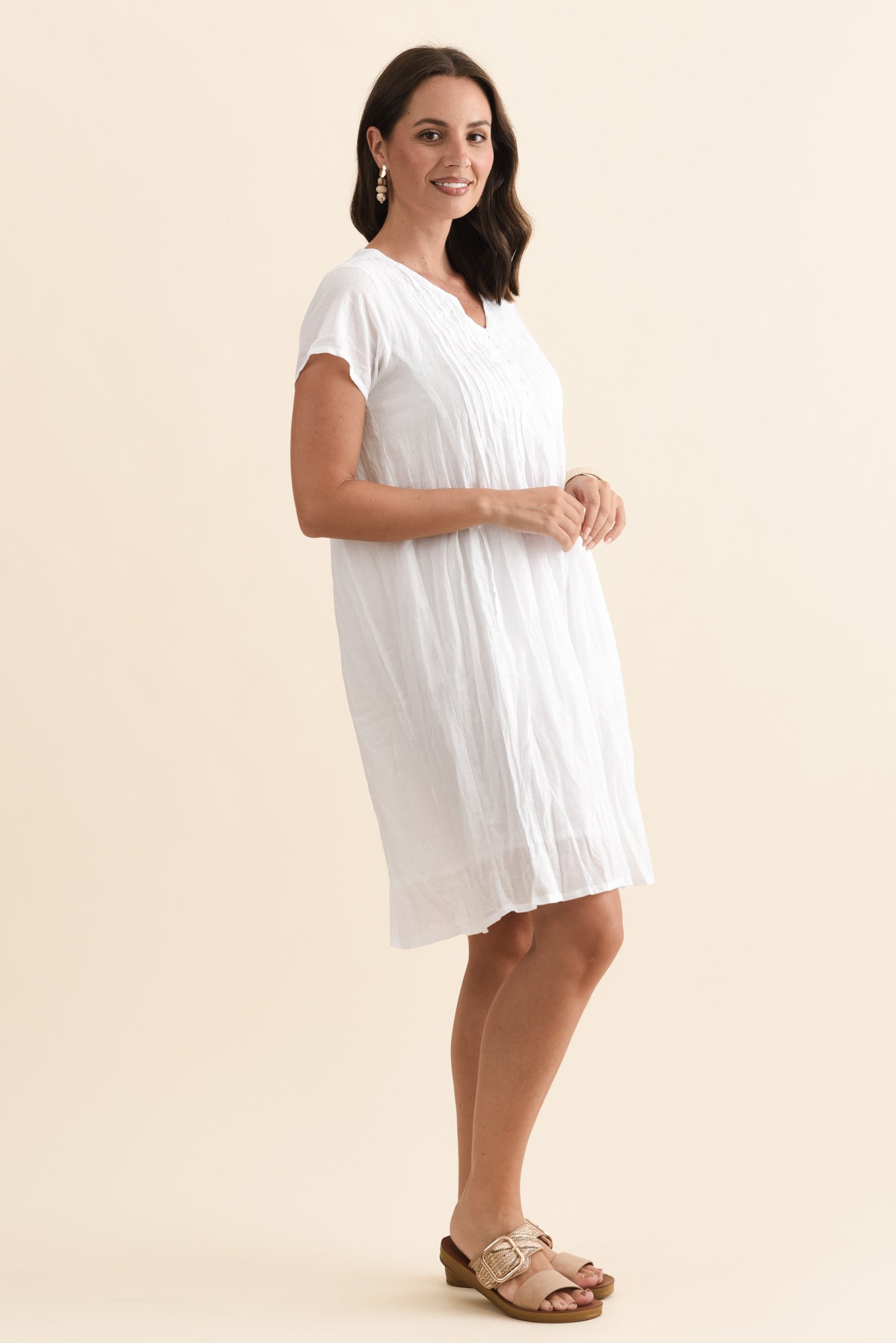 Sabina White Crinkle Cotton Dress