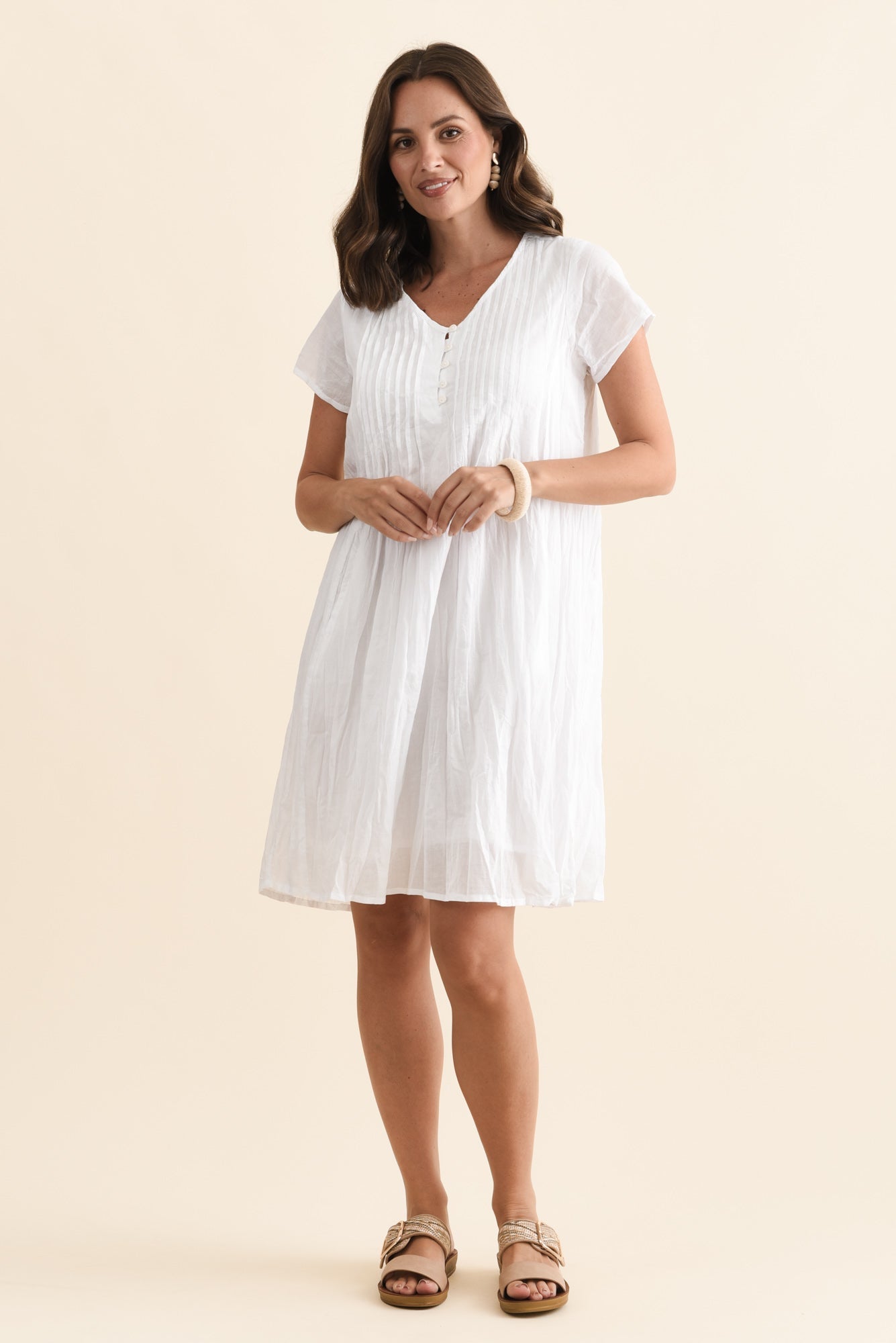 Sabina White Crinkle Cotton Dress