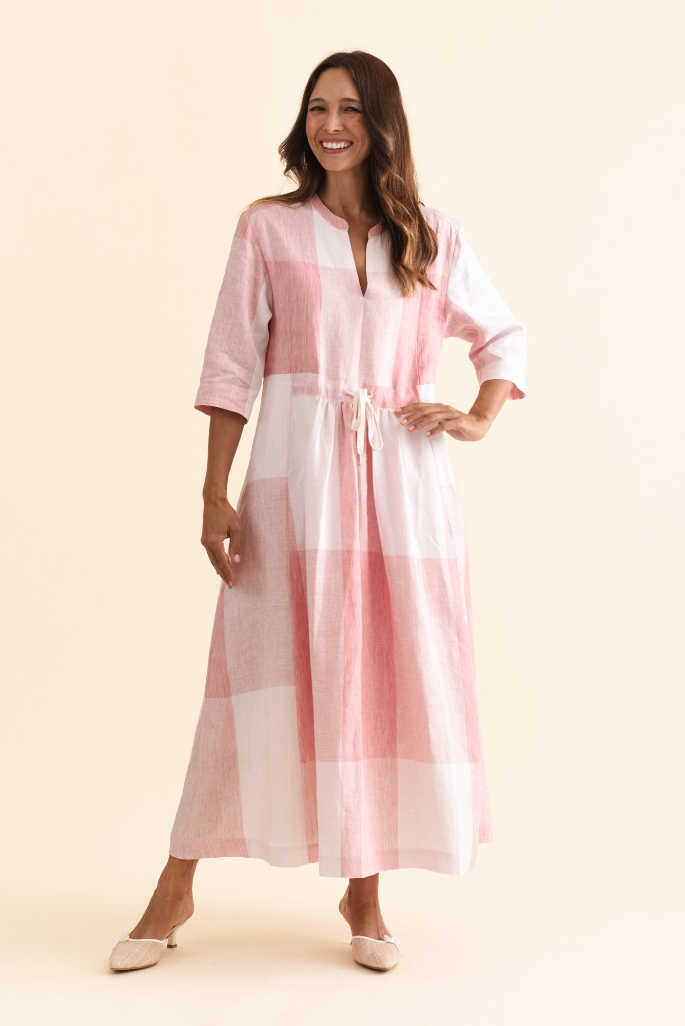 Safria Pink Check Linen Dress