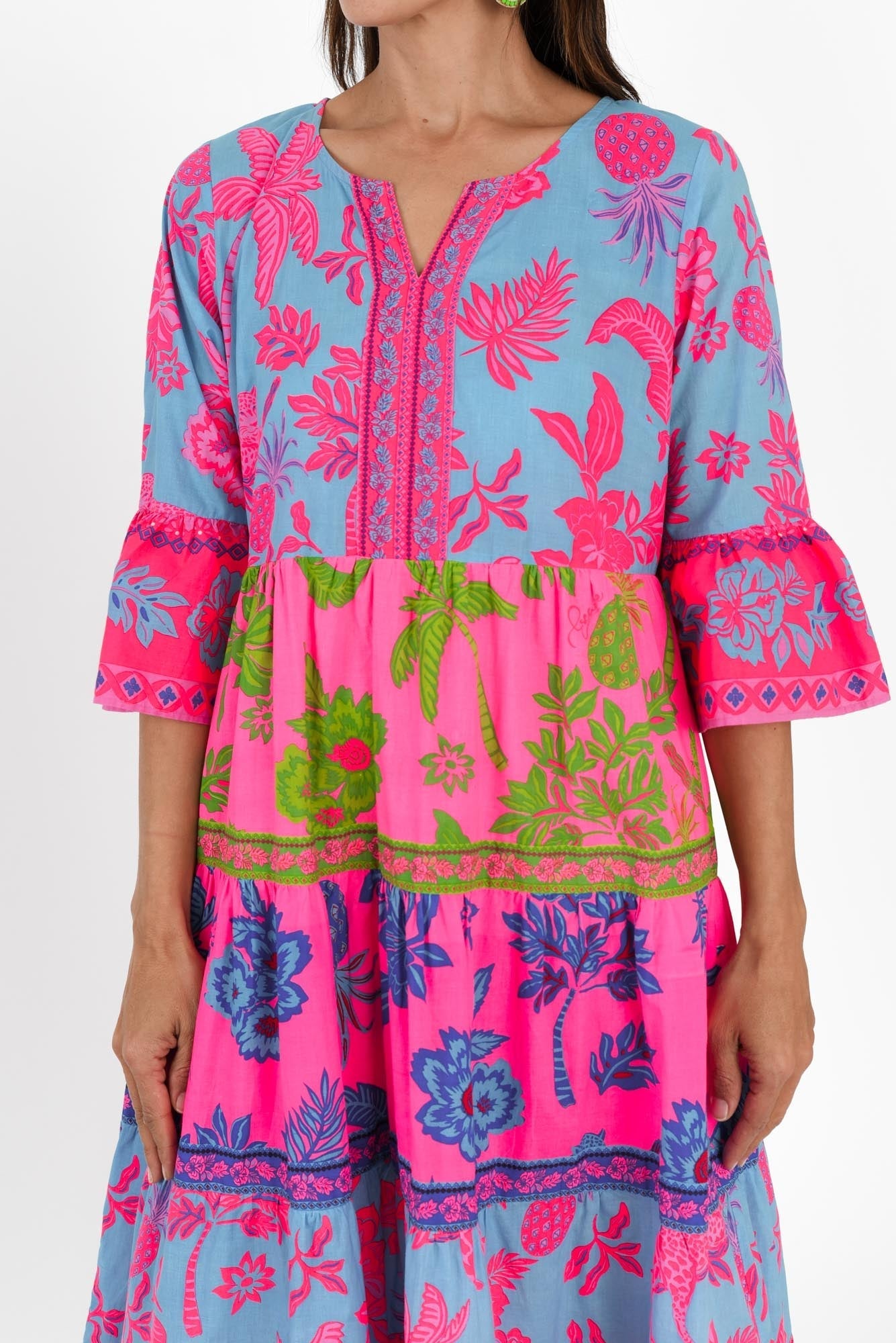 Samara Pink Pineapple Cotton Tier Dress