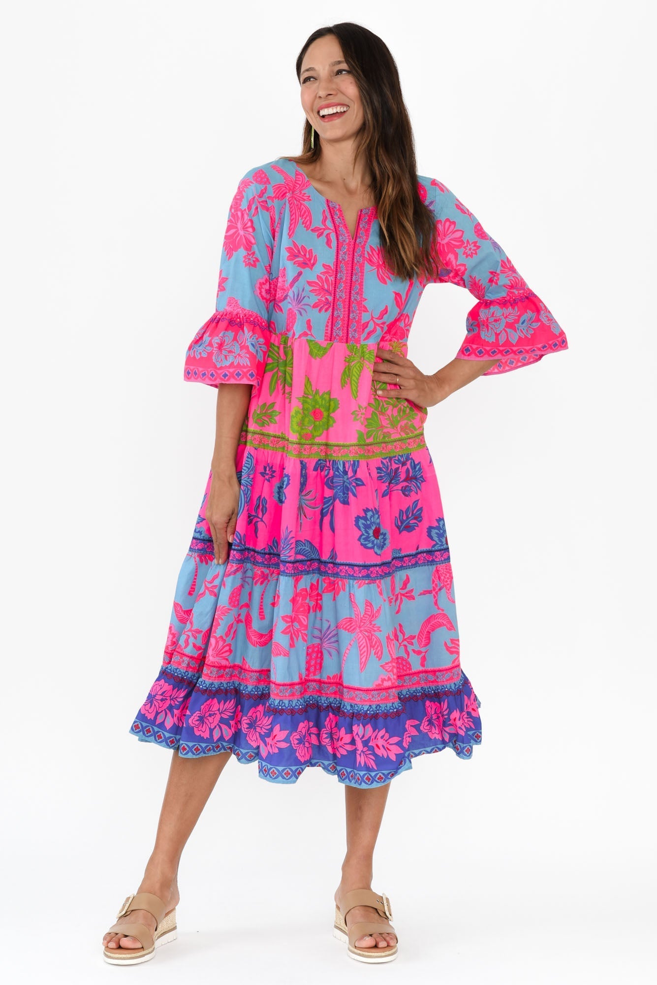 Samara Pink Pineapple Cotton Tier Dress