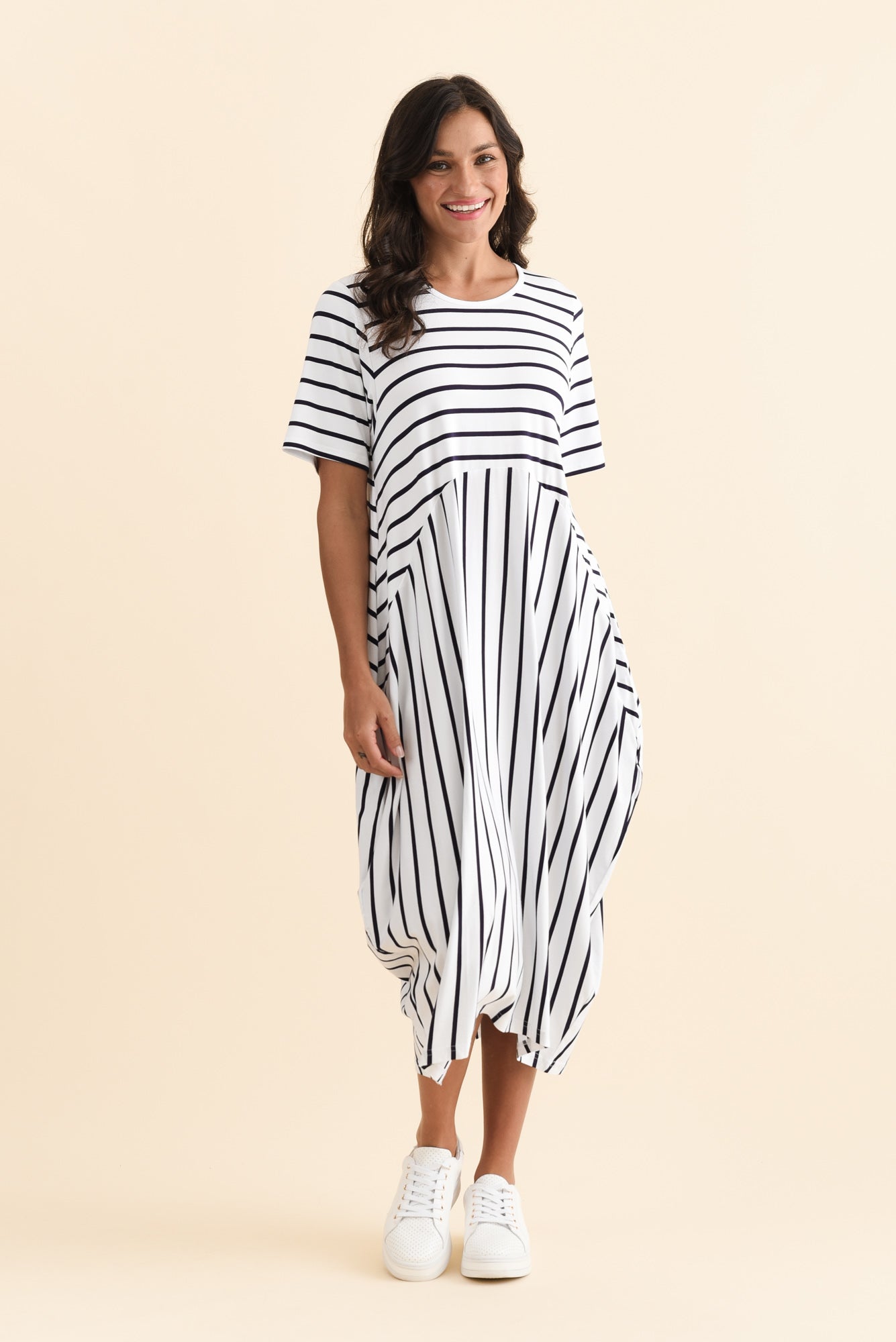Samiya White Stripe Bamboo Dress