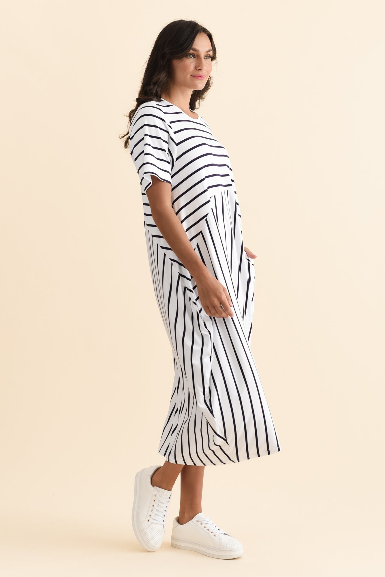 Samiya White Stripe Bamboo Dress