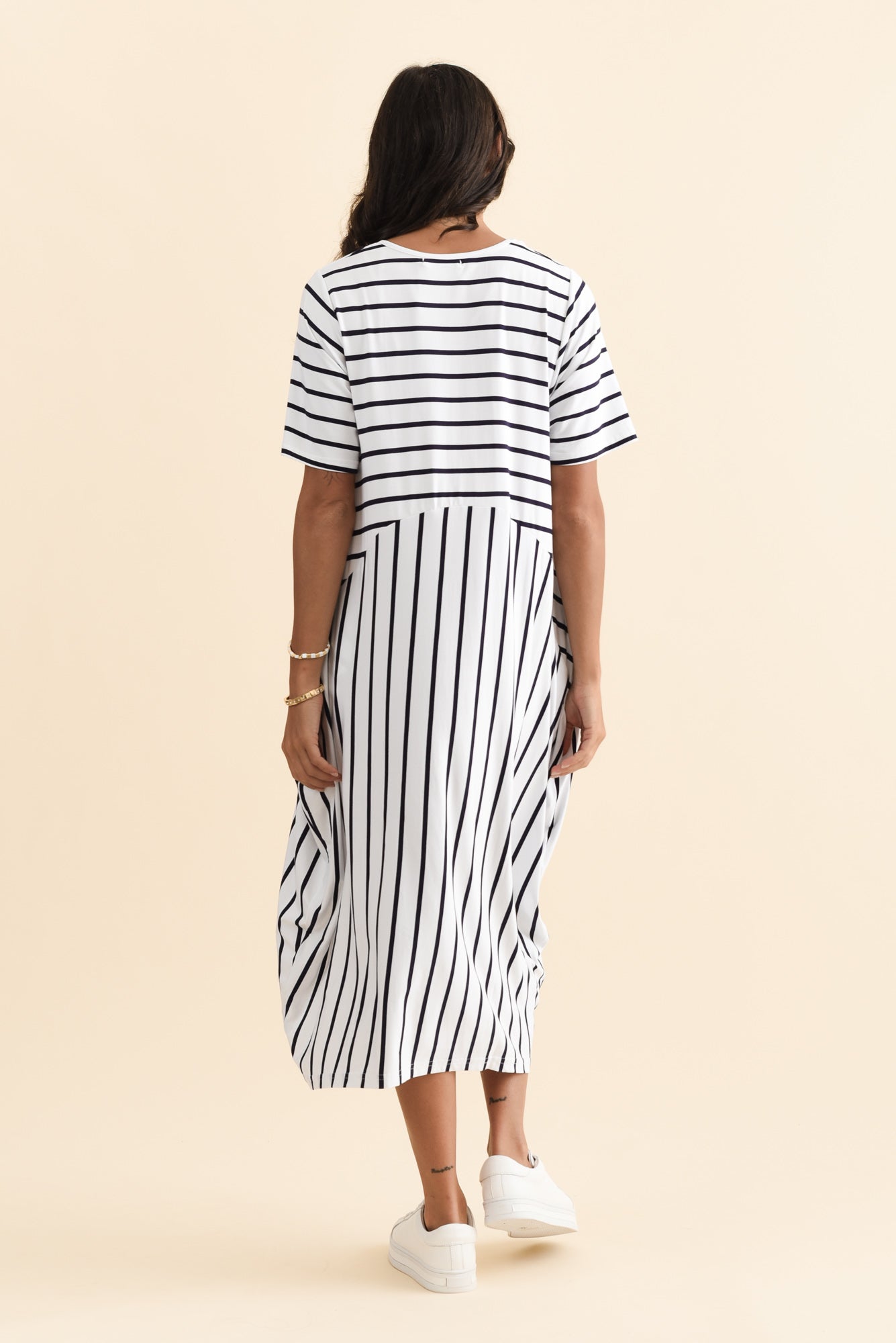 Samiya White Stripe Bamboo Dress
