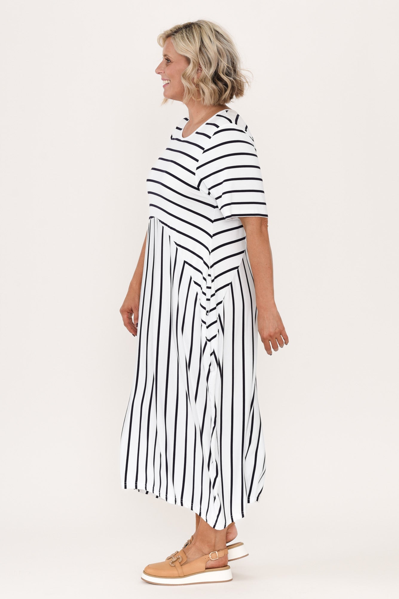 Samiya White Stripe Bamboo Dress