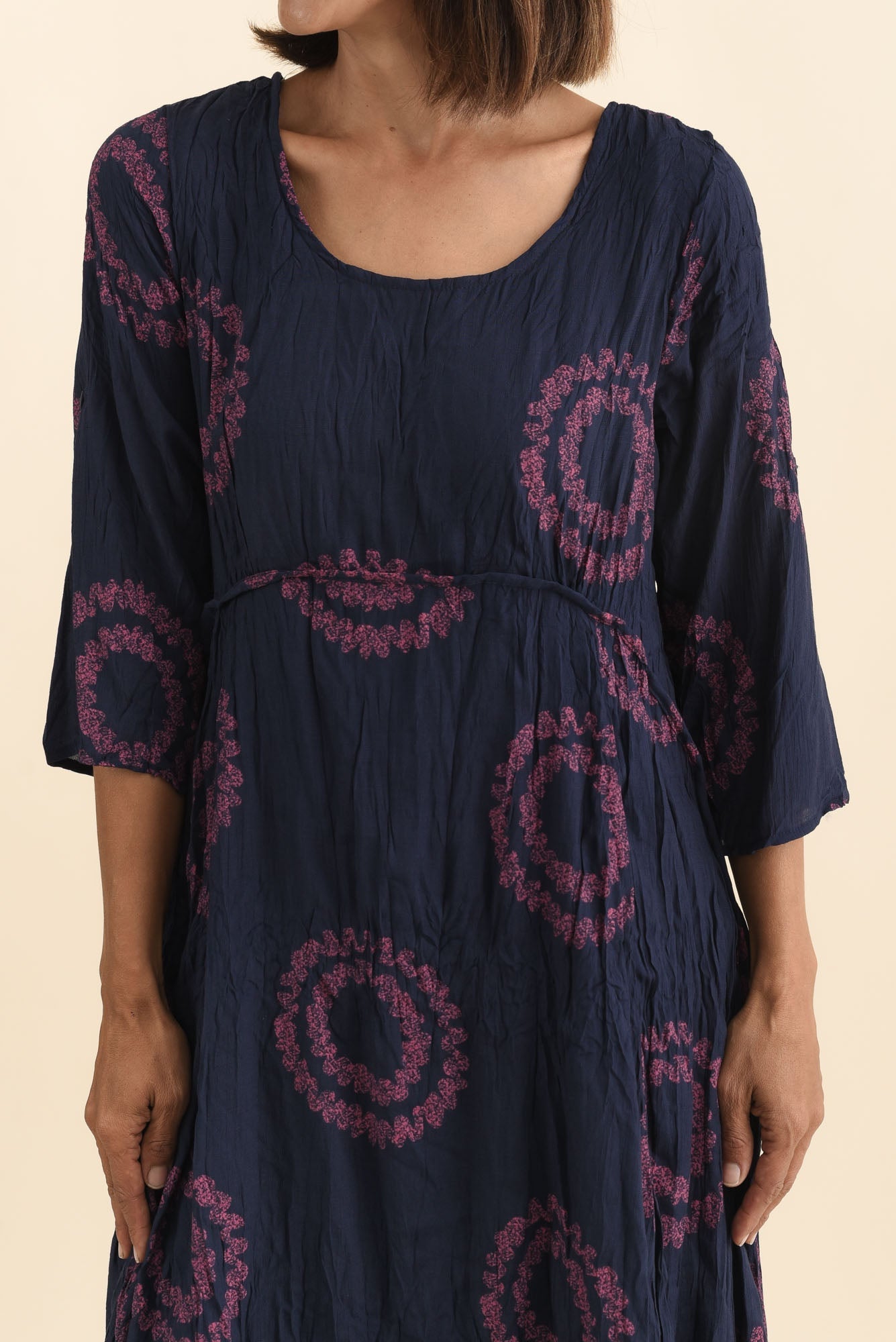 Sapporo Pink Circle Cotton Blend Crescent Dress