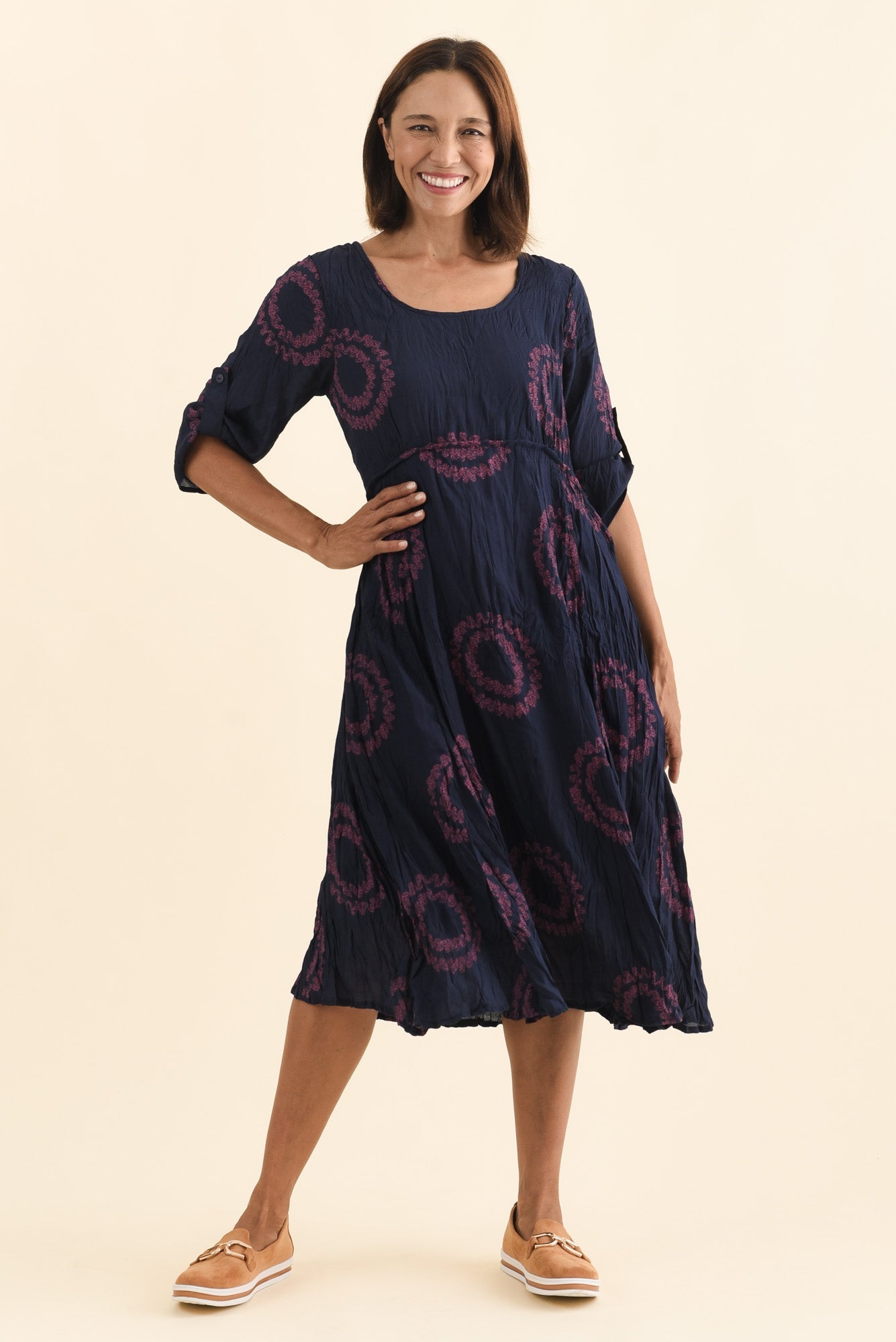 Sapporo Pink Circle Cotton Blend Crescent Dress