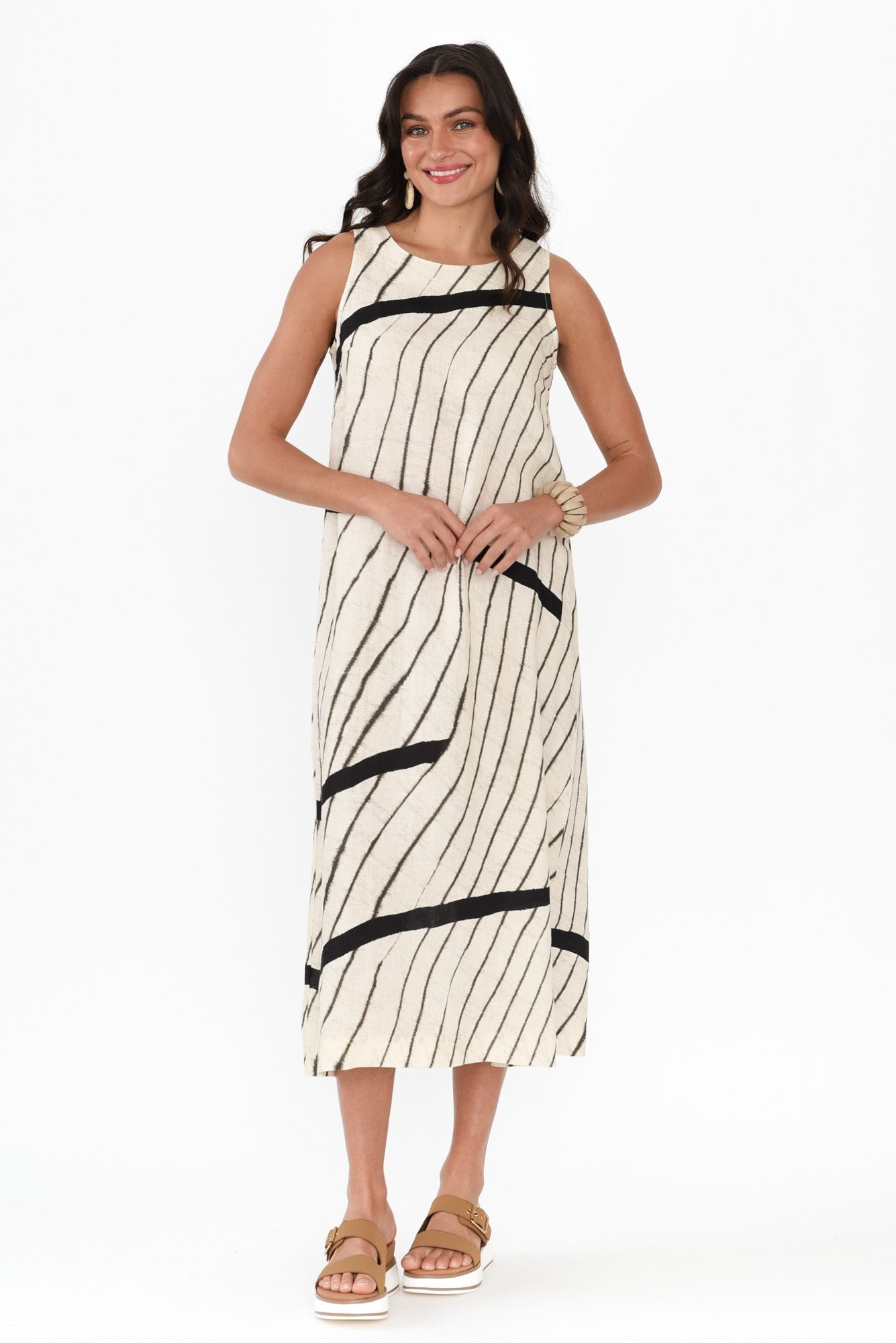 Sasha Black Stripe Linen Dress