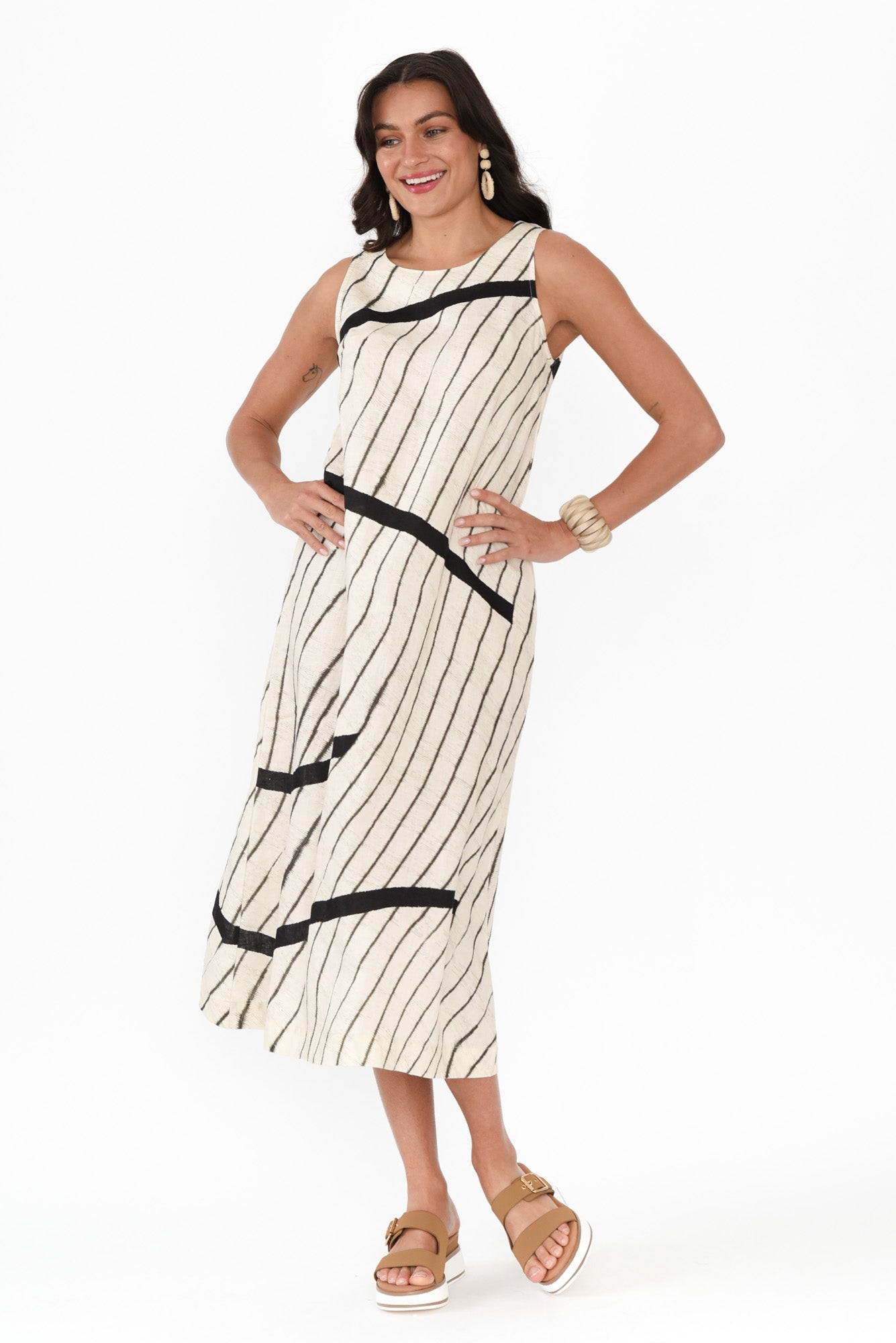 Sasha Black Stripe Linen Dress