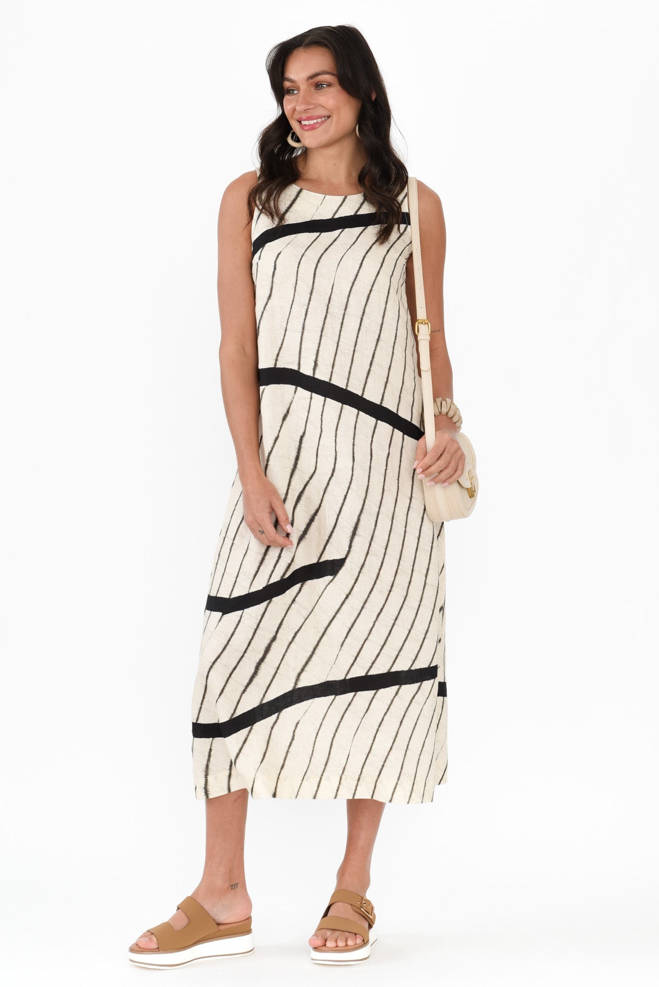 Sasha Black Stripe Linen Dress