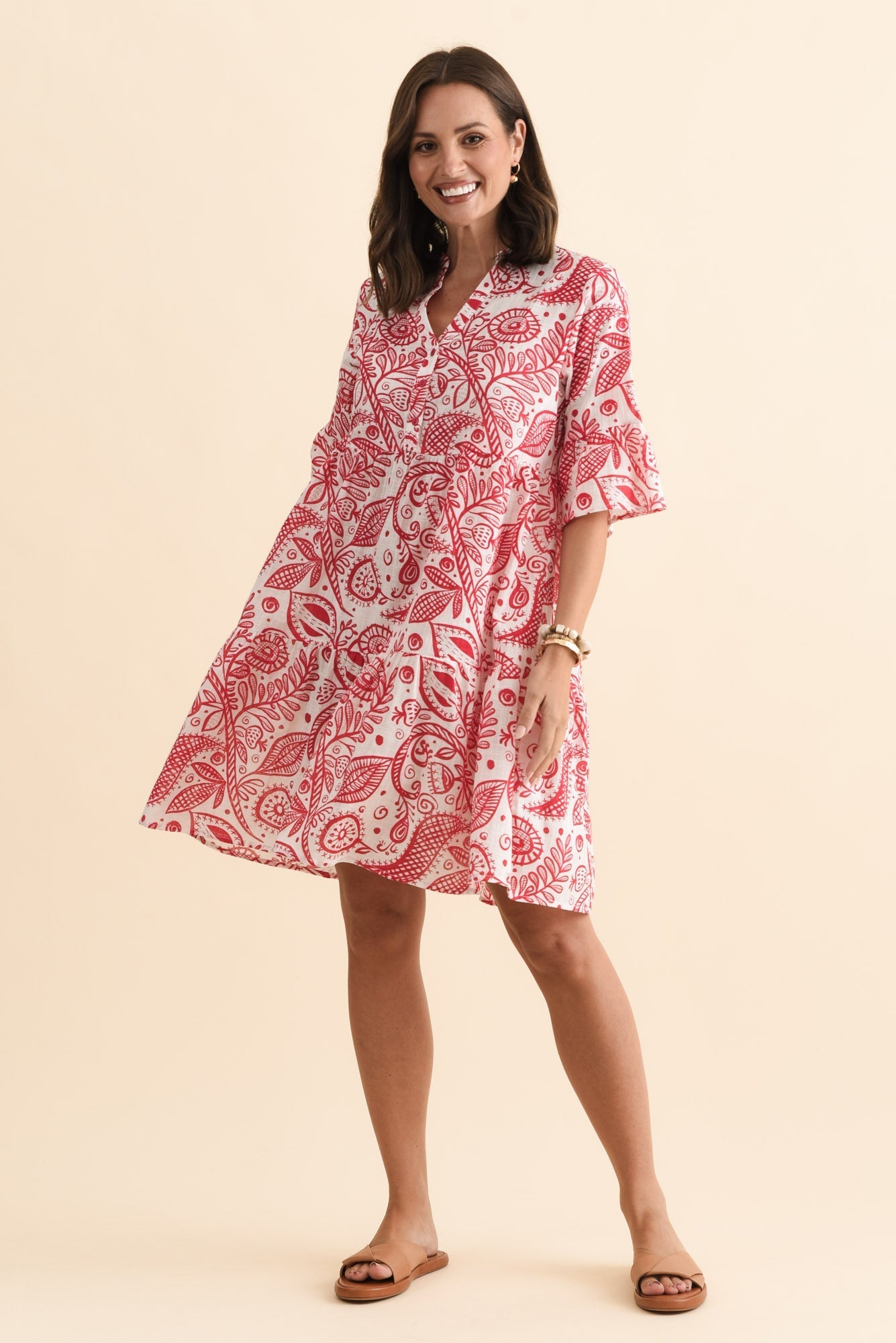 Senna Red Abstract Cotton Dress