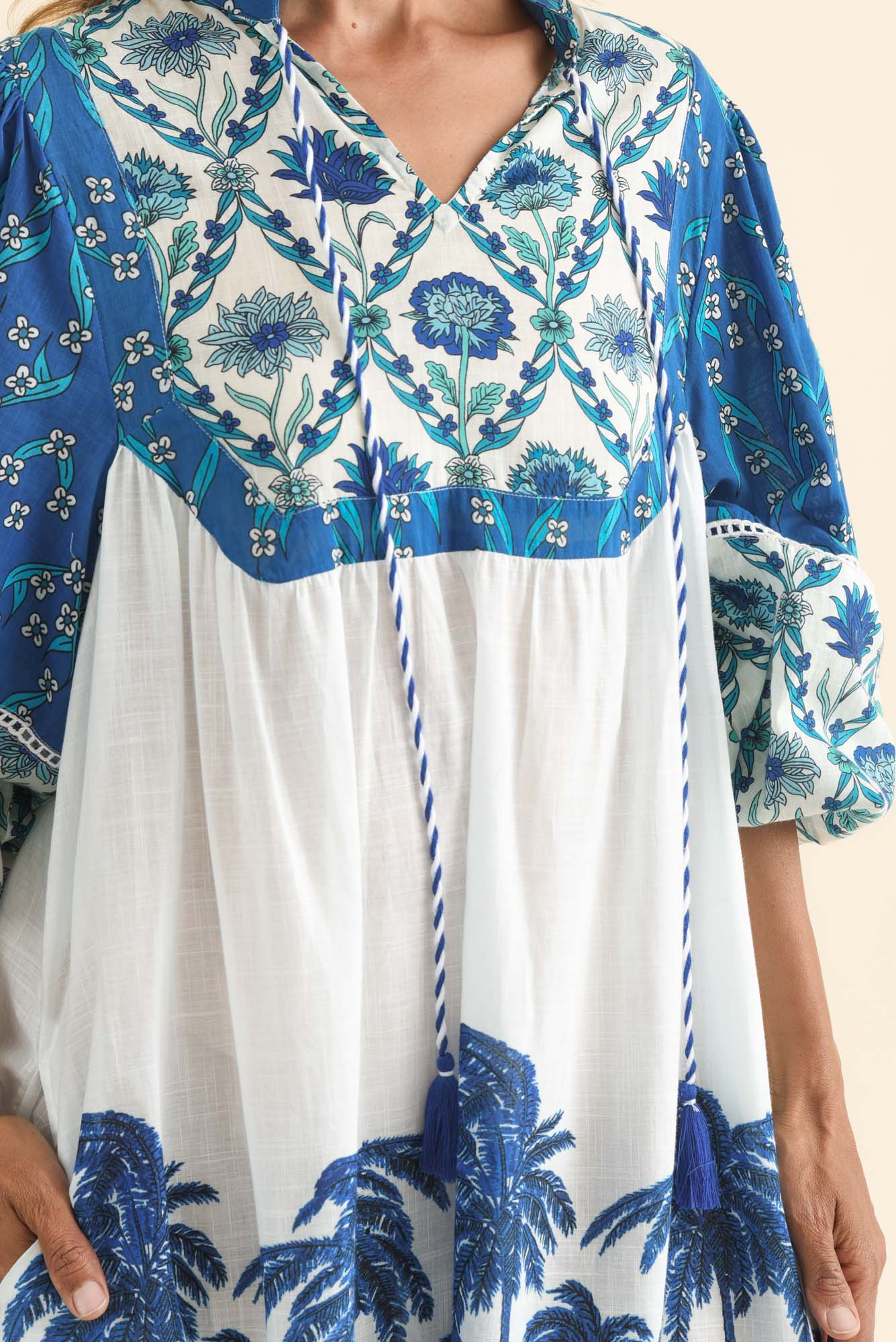 Shari Blue Tropical Cotton Dress