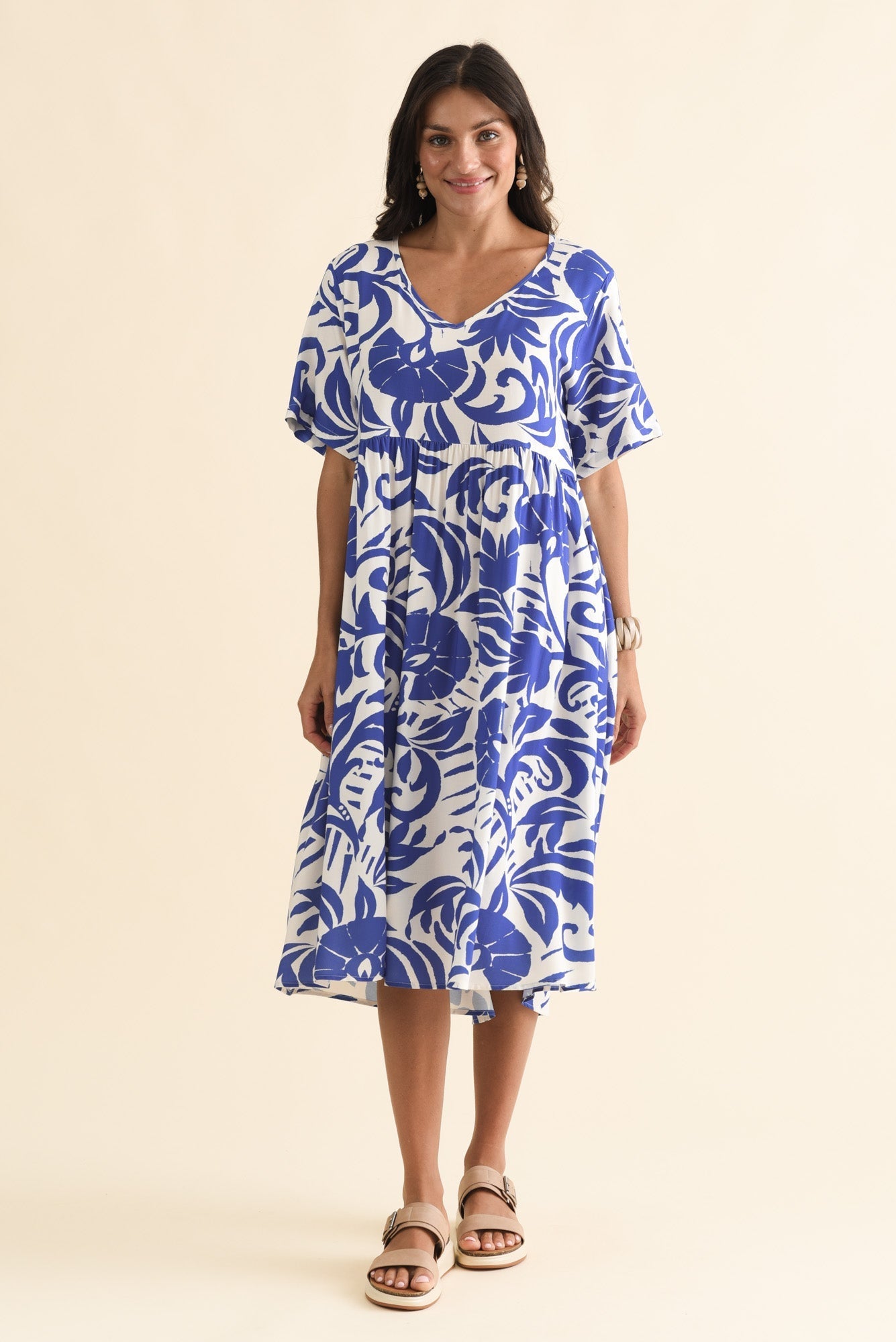 Sharlene Blue Botanical Midi Dress