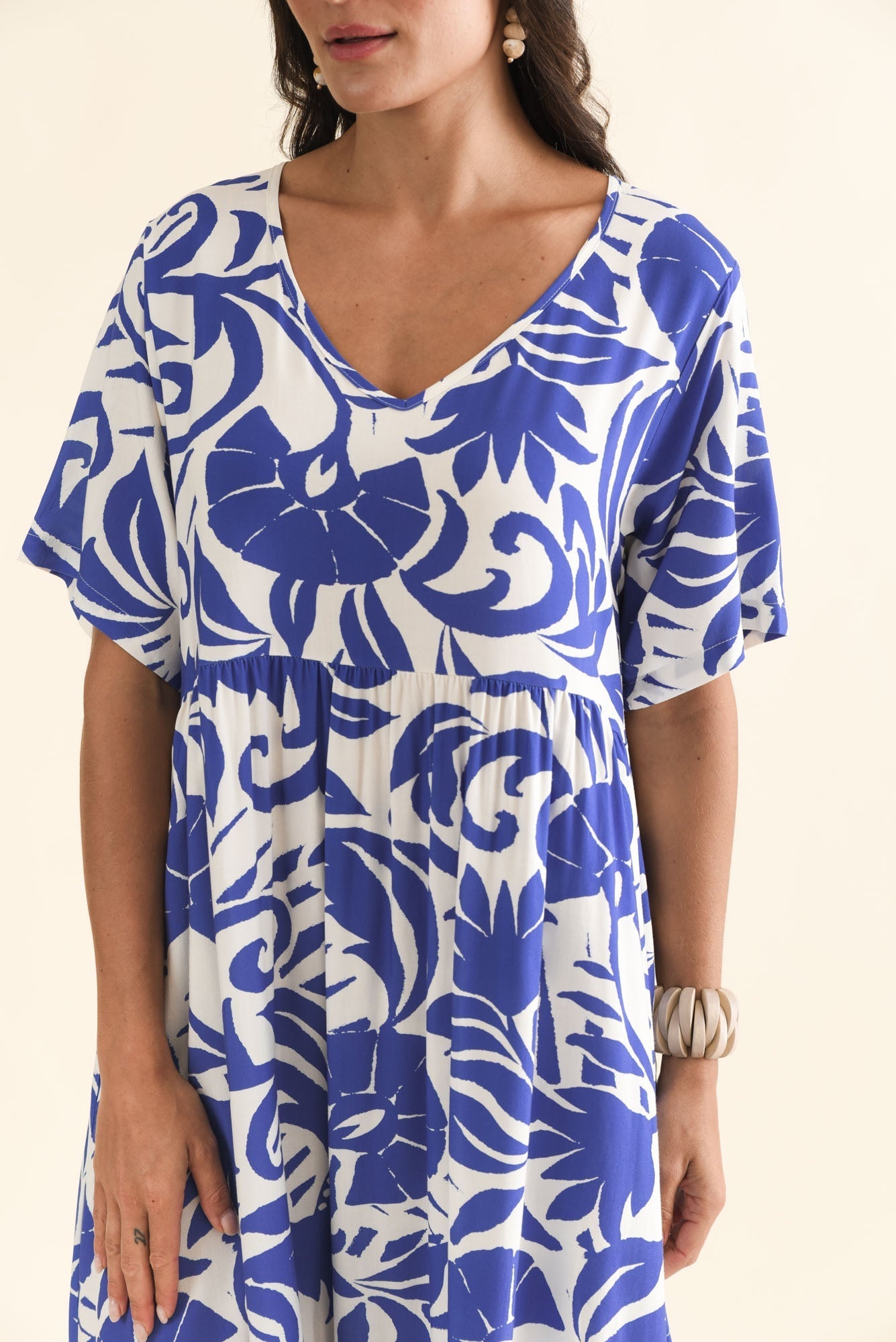 Sharlene Blue Botanical Midi Dress