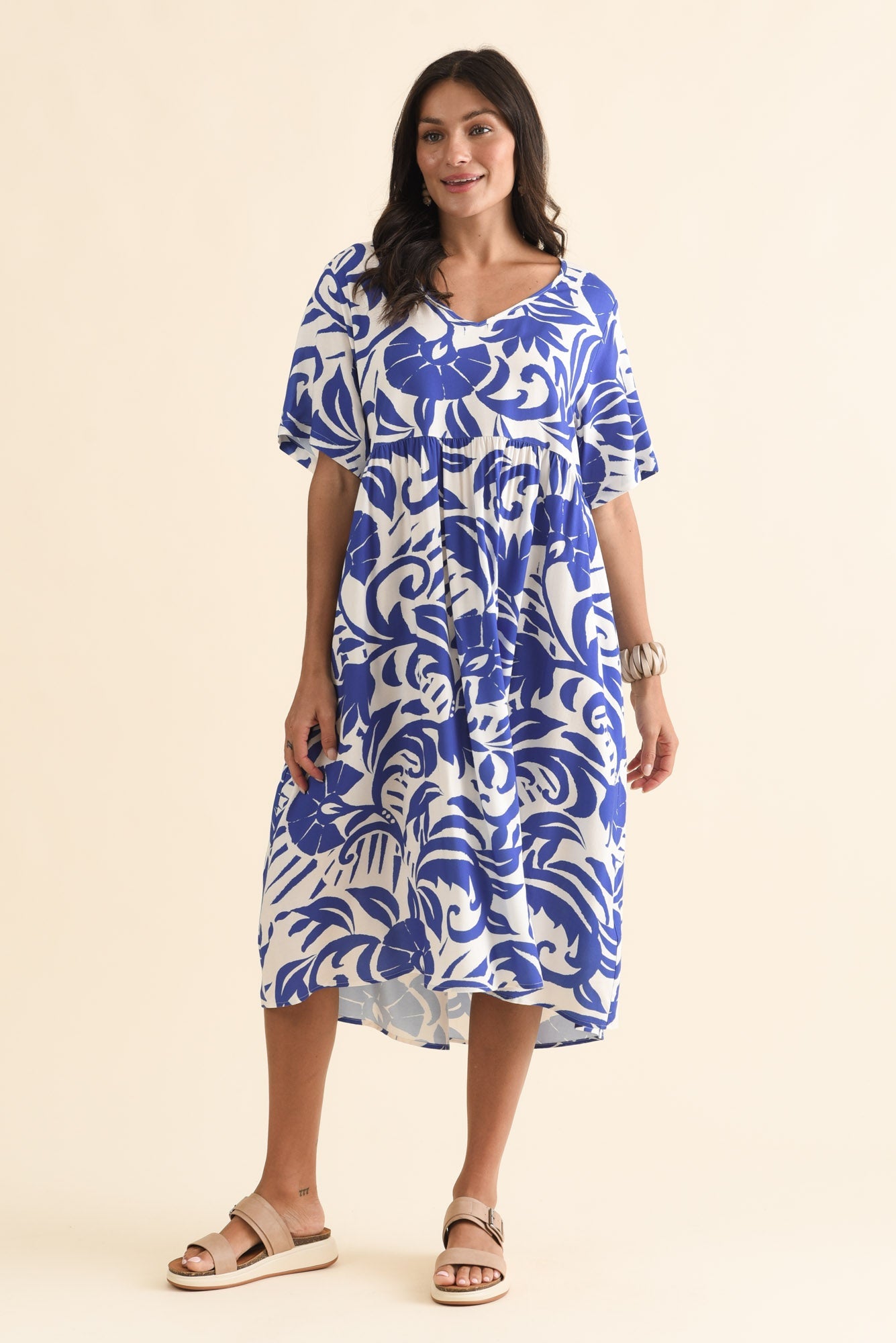 Sharlene Blue Botanical Midi Dress