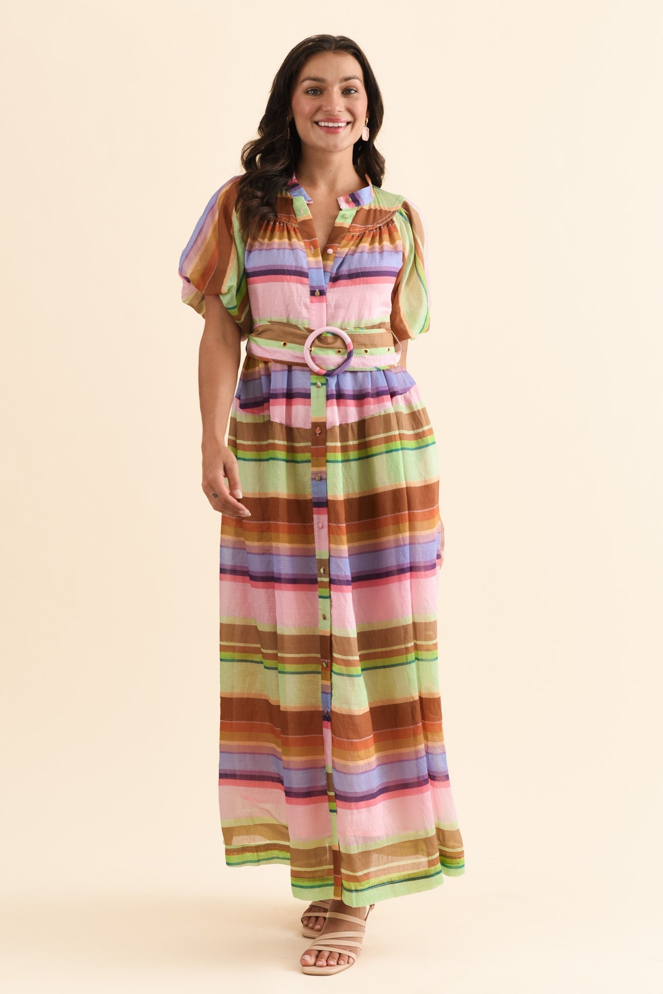Siesta Pink Stripe Belted Dress