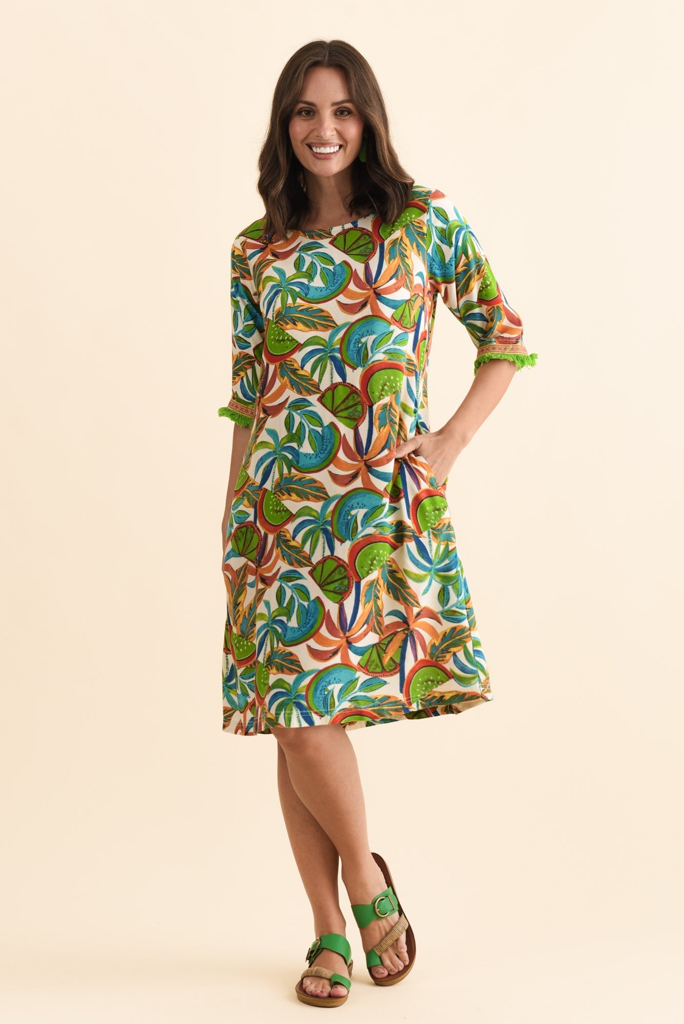 Solara Green Tropical Pocket Dress
