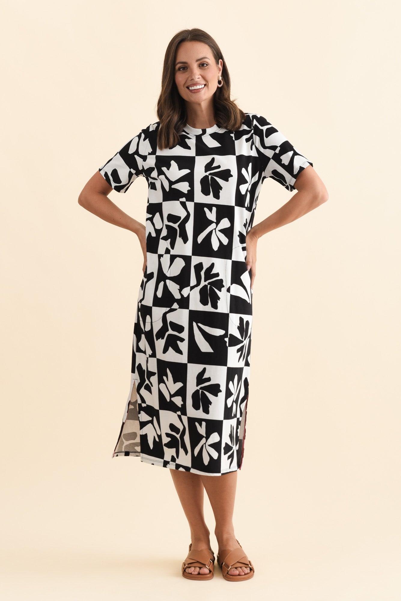 Splice Black Leaf Cotton Tee Dress