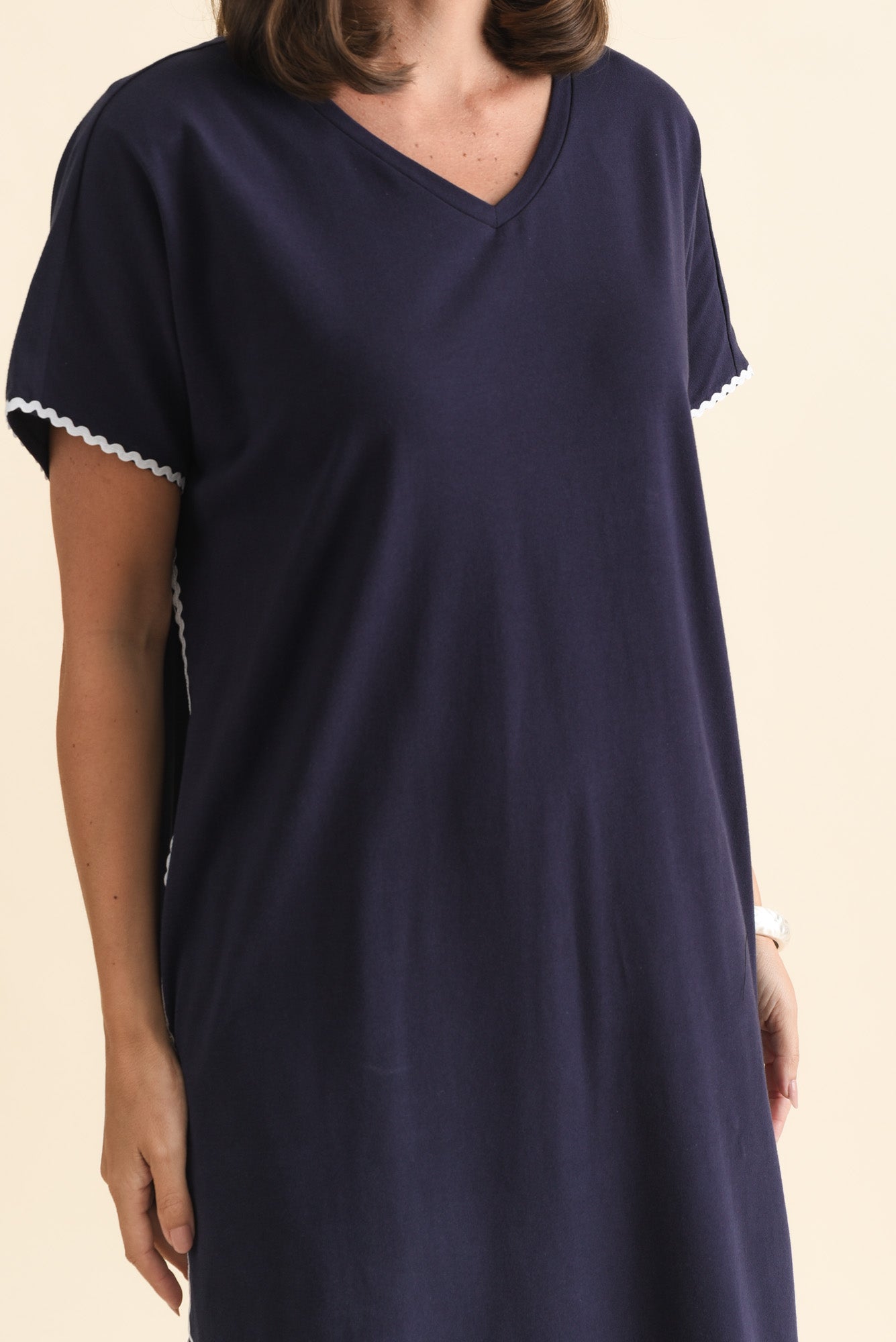 Stellar Navy Contrast Cotton Tee Dress