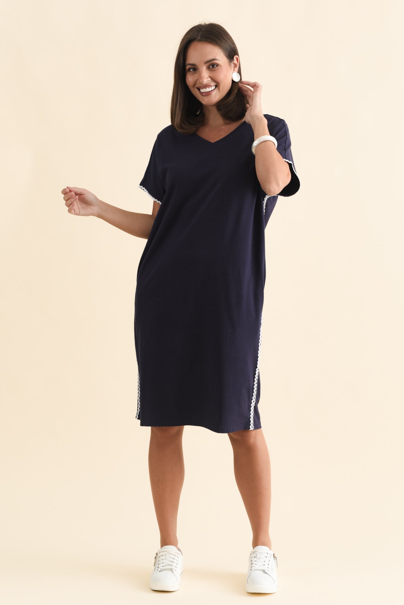 Stellar Navy Contrast Cotton Tee Dress