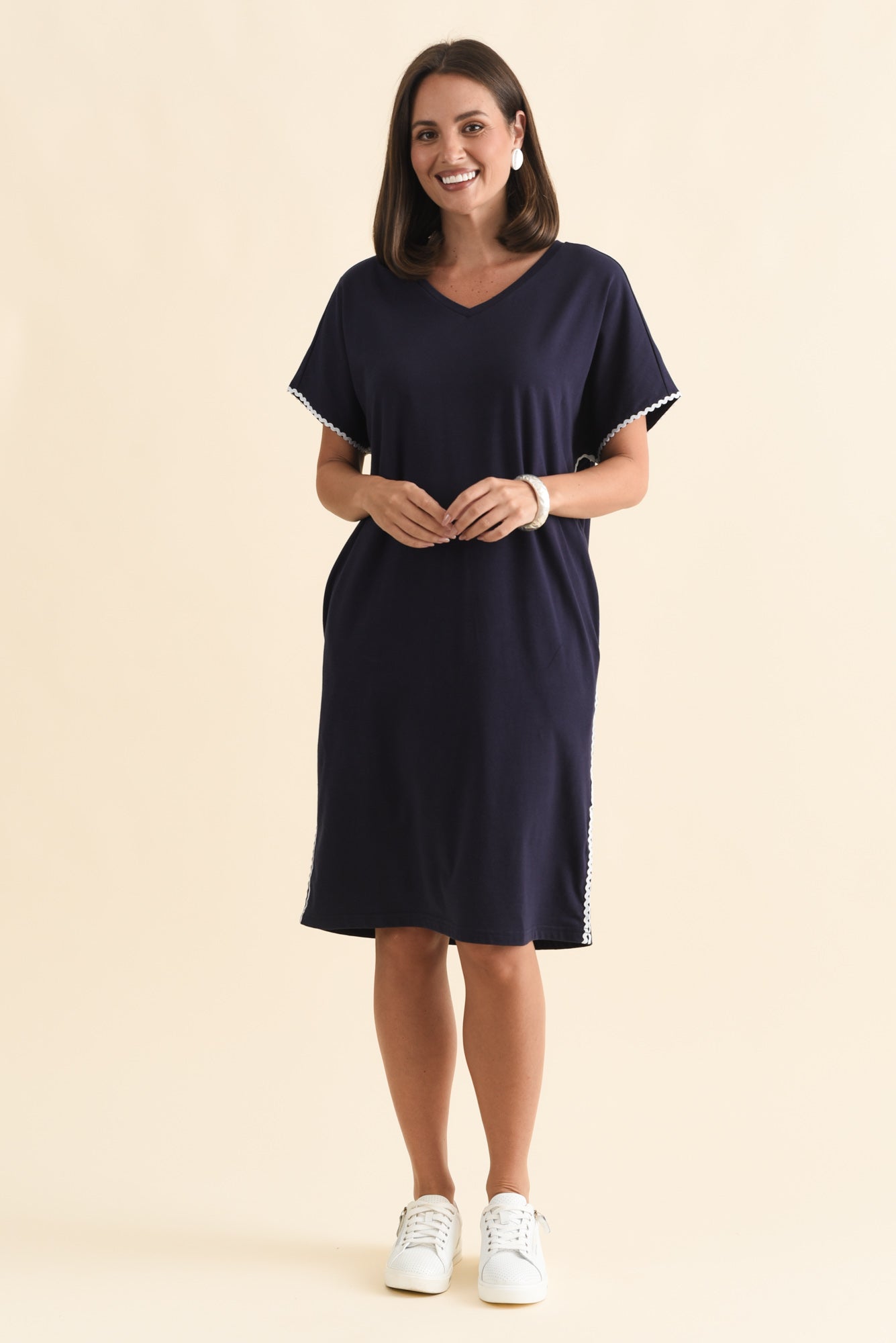 Stellar Navy Contrast Cotton Tee Dress
