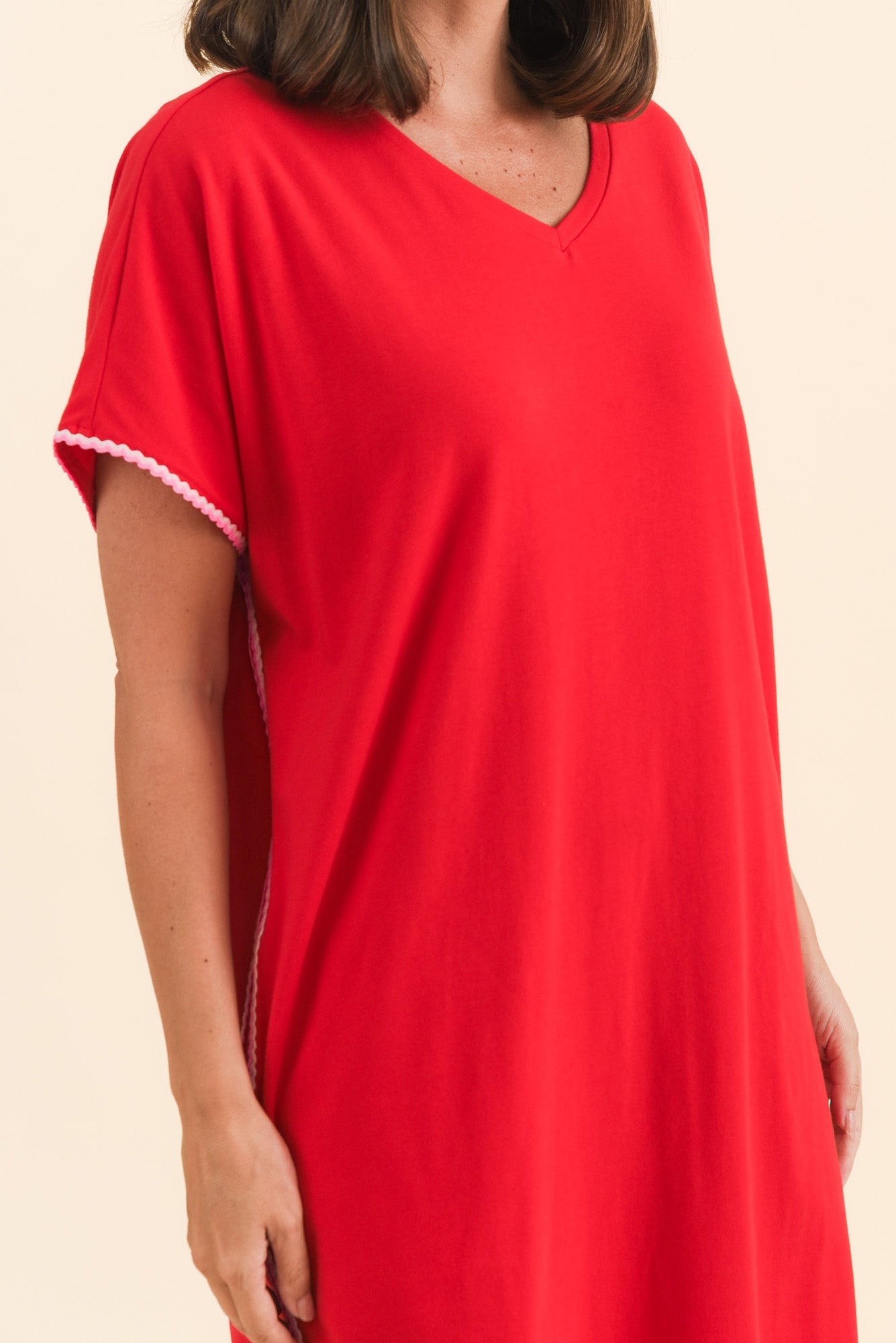 Stellar Red Contrast Cotton Tee Dress