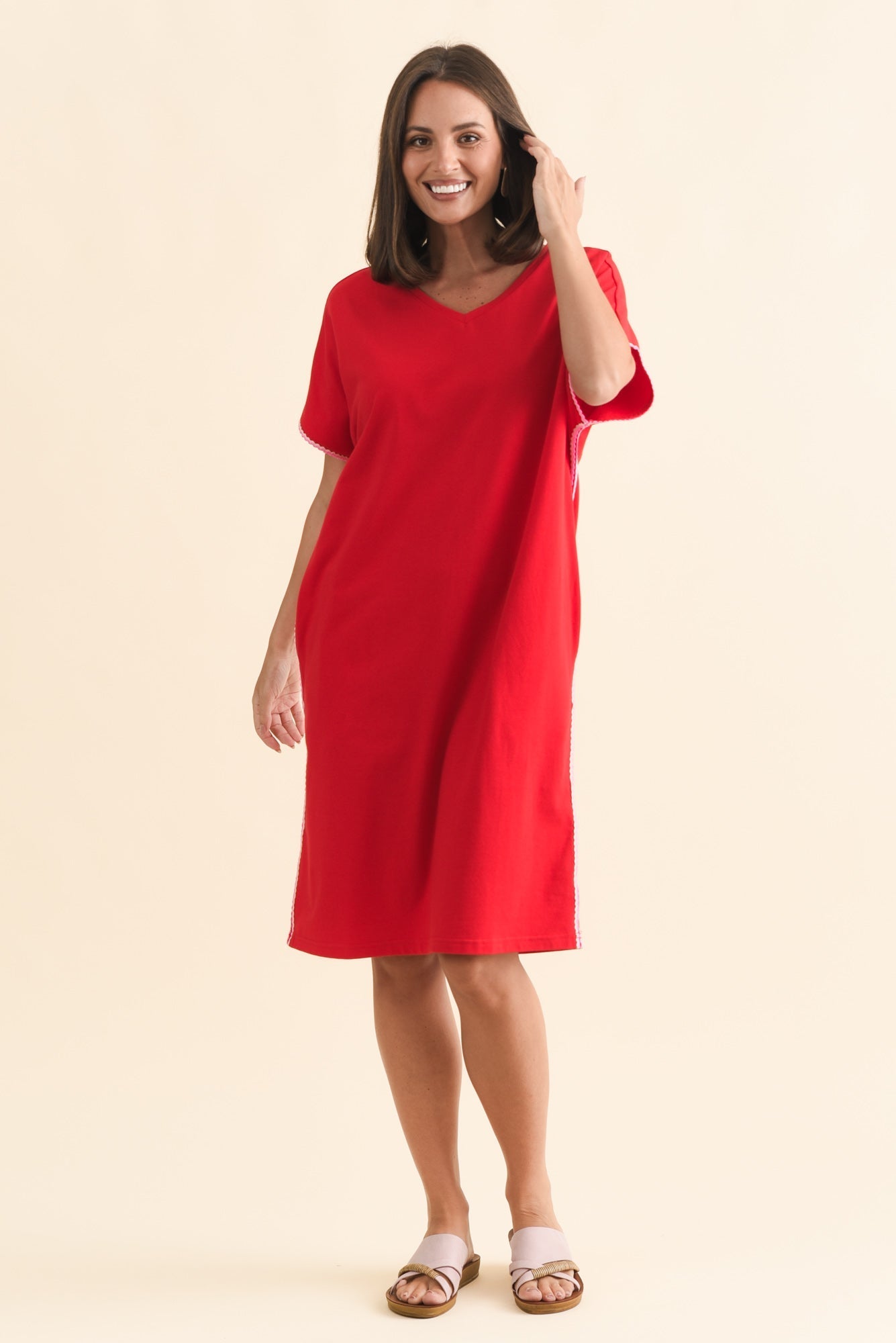 Stellar Red Contrast Cotton Tee Dress