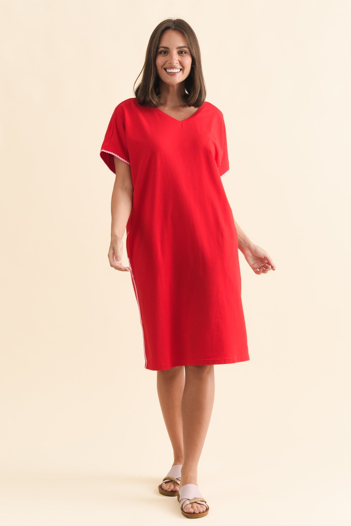 Stellar Red Contrast Cotton Tee Dress