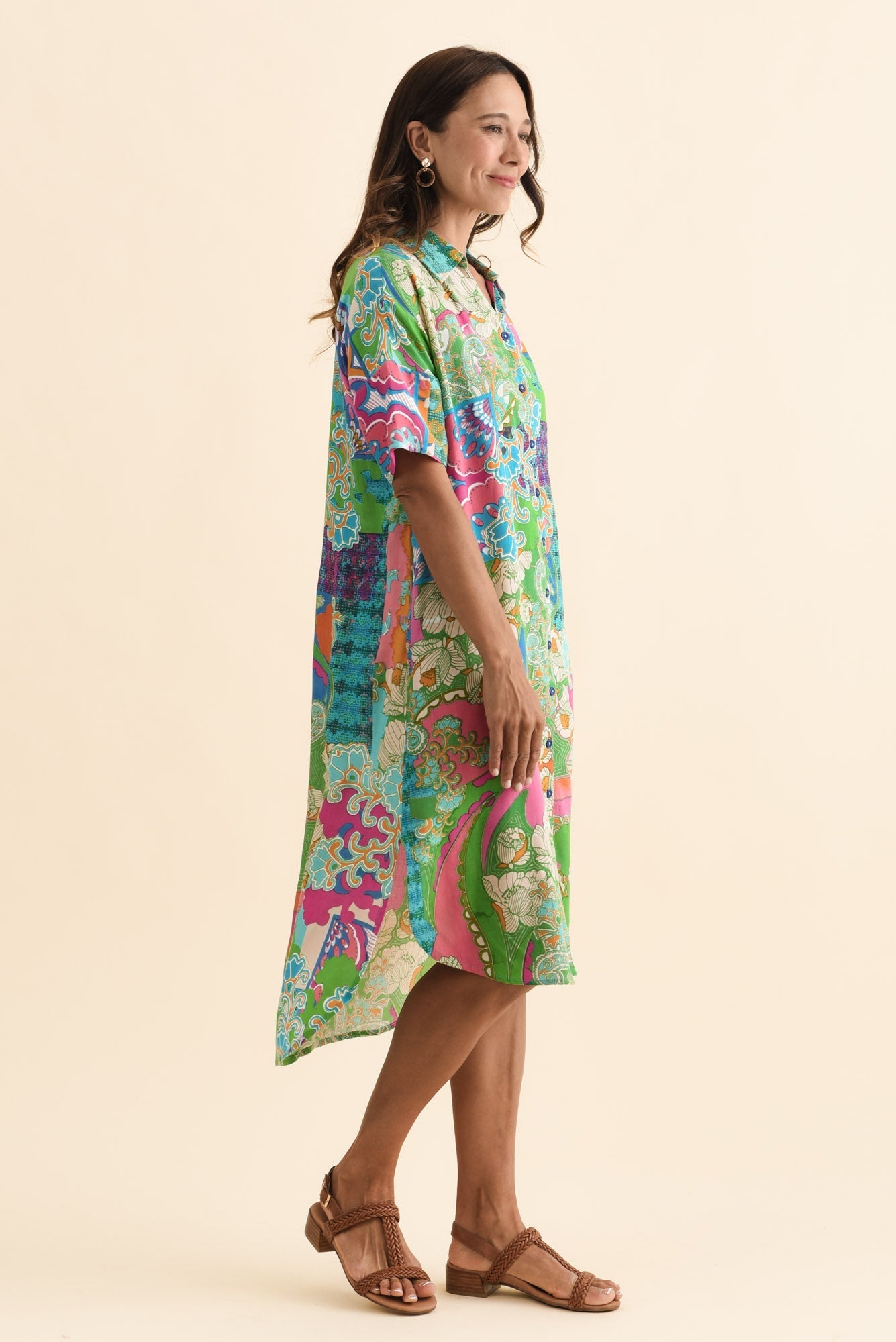 Stephanie Green Mosaic Button Dress