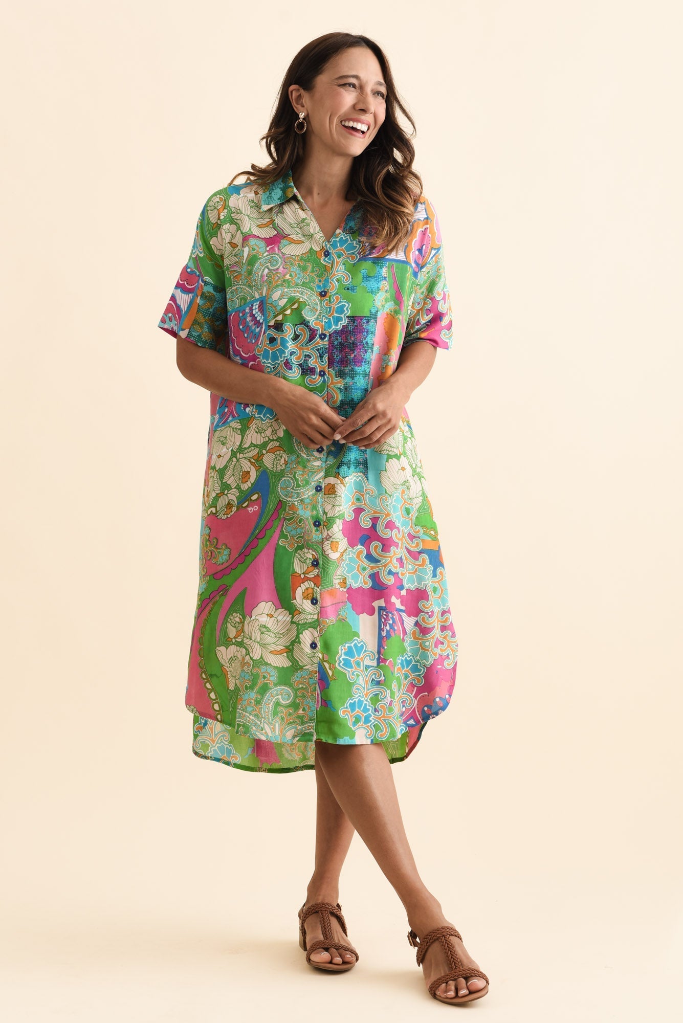 Stephanie Green Mosaic Button Dress